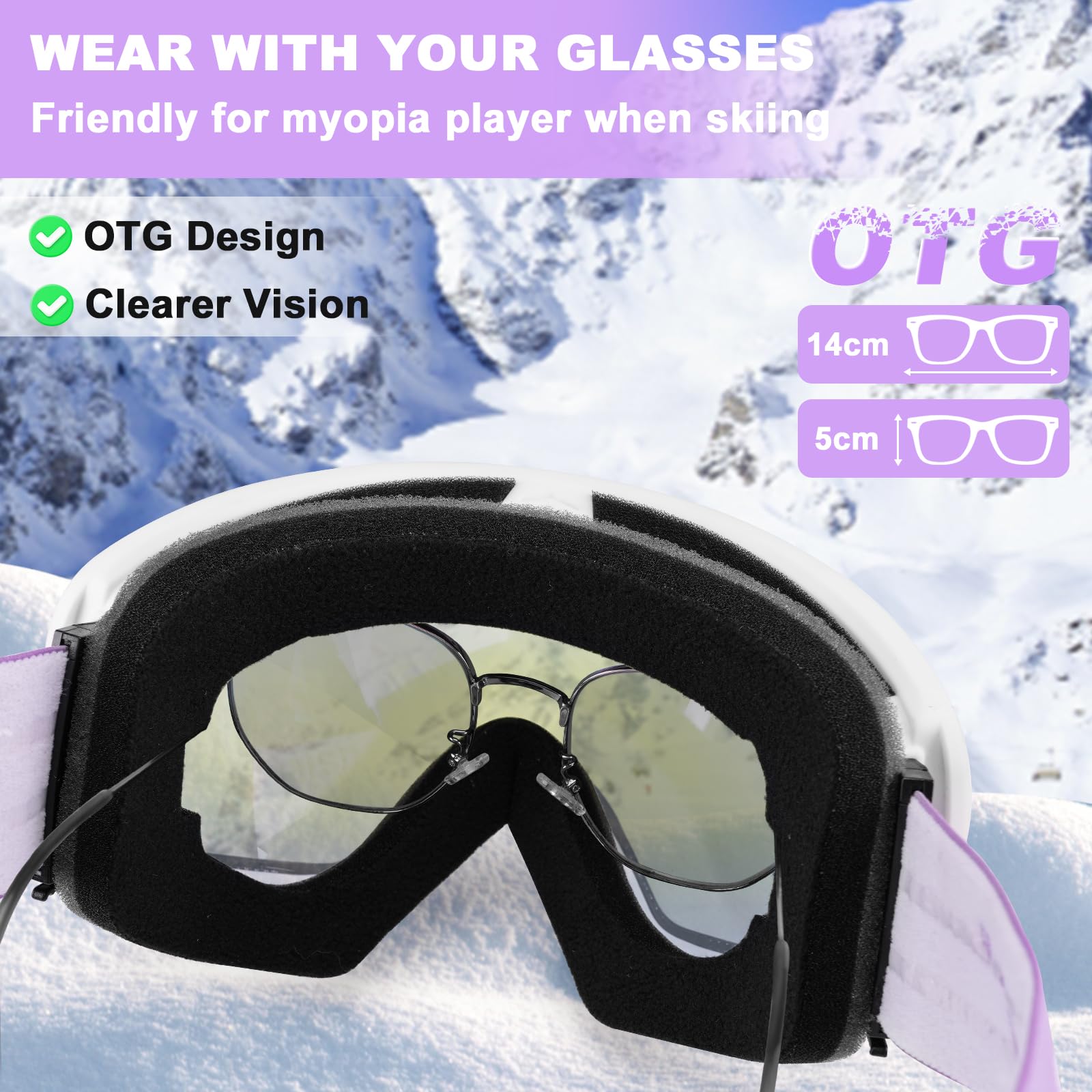 Trusiel Maschera Sci, Occhiali da Sci OTG, Anti Nebbia Anti-UV Maschera da Sci Donna Uomo, Occhiali da Sci Casco Compatibile per Sci Snowboard Sport Invernali