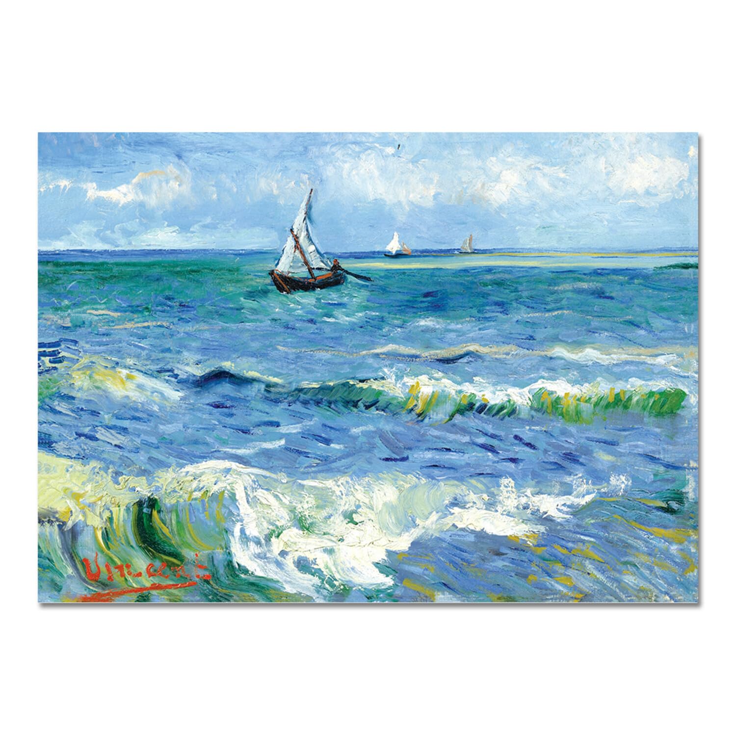 Giallobus - Cuadro - Vincent Van Gogh - El mar en Les Saintes Maries - Vidrio acrílico - 100L x 70l cm - Listo para colgar - Cuadros modernos para el hogar