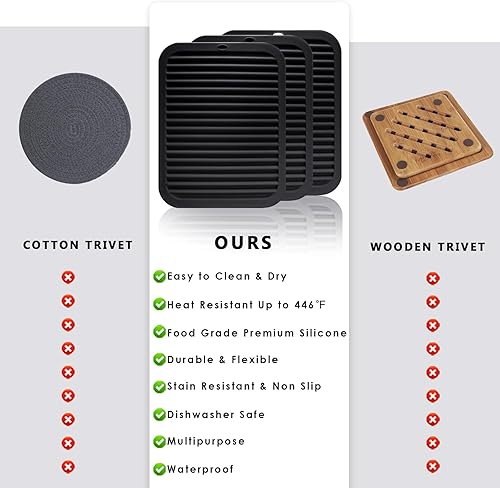 Miniatura 5 de Salvamanteles de silicona para ollas y sartenes calientes, paquete de 3 soportes resistentes al calor para cocina, tapete de silicona grande para