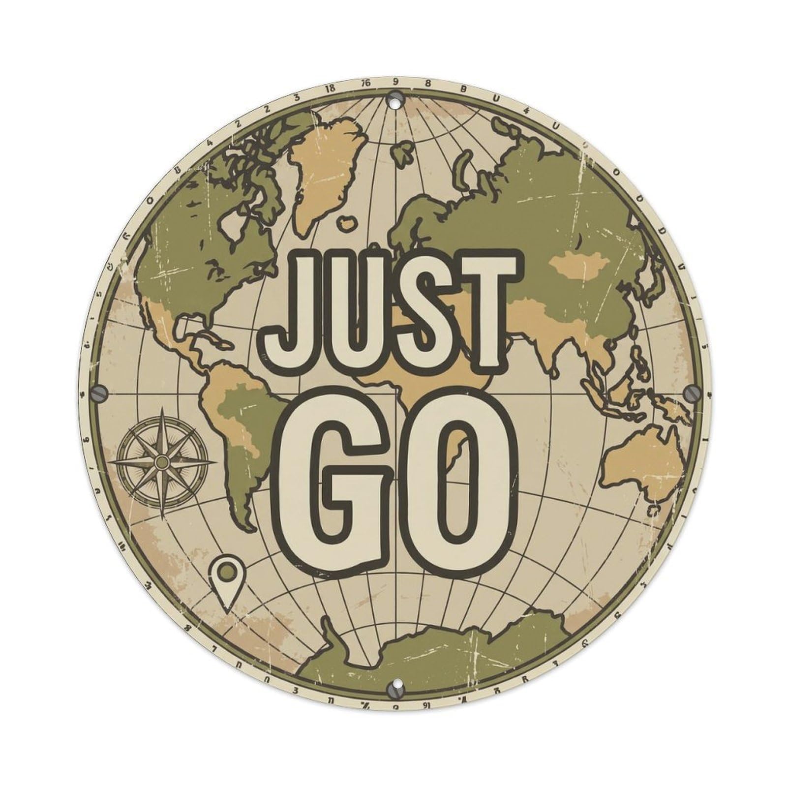 Yrnq 8X8inch Vintage Style Vintage World Map With Compass Just Go Roamer Metal Tin Sign