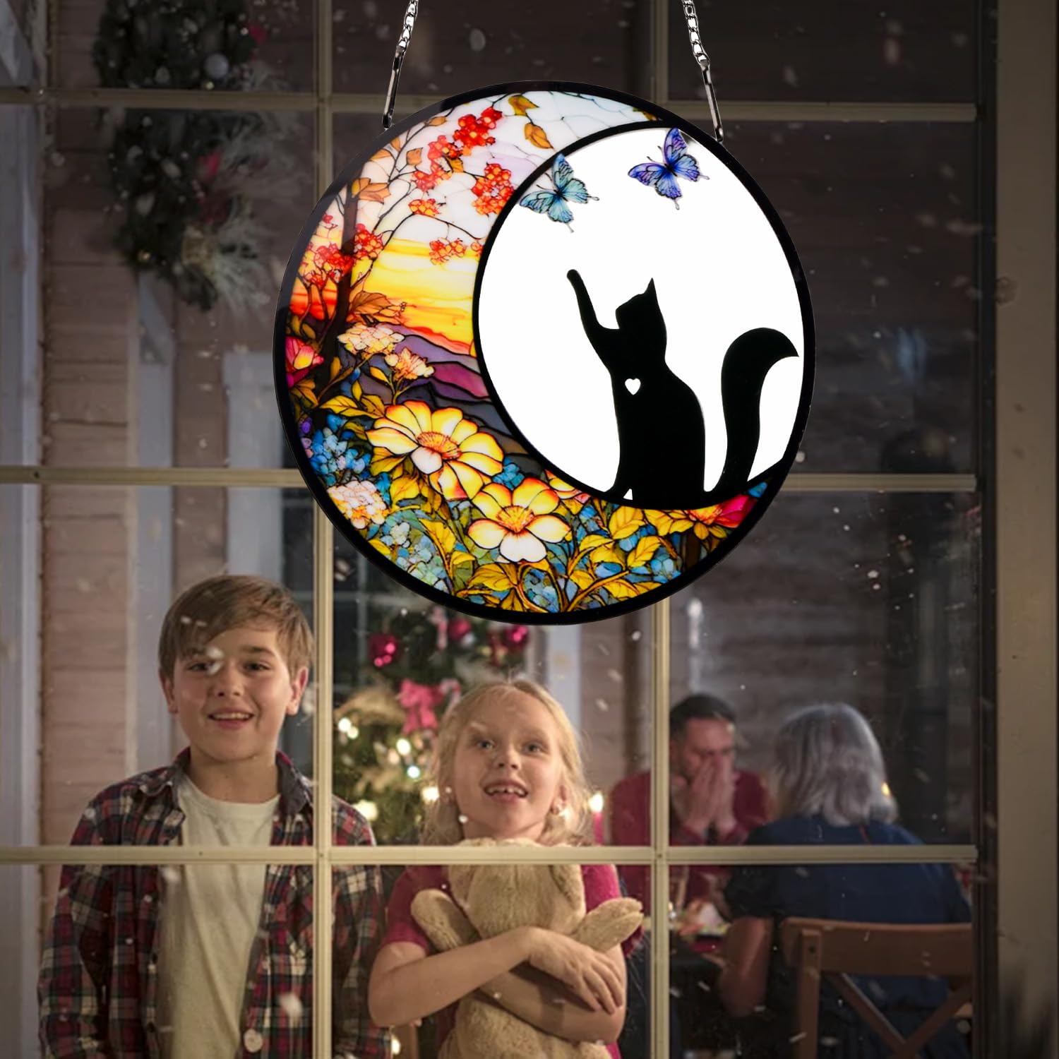Black Cat Memorial Stained Glass Suncatcher - Butterfly and Halloween Decor - Themed Gift for Cat Lovers, Color 1 - Image 3