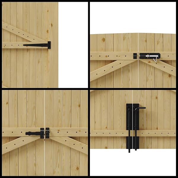 INMOZATA Double Garden Gates,Wooden Drive Way/Pedestrian Gate with Lock and Knocker Heavy Duty Swing Gates for Garden Animal Sheds Farm entrances(6ftwide*6ft high) - 4