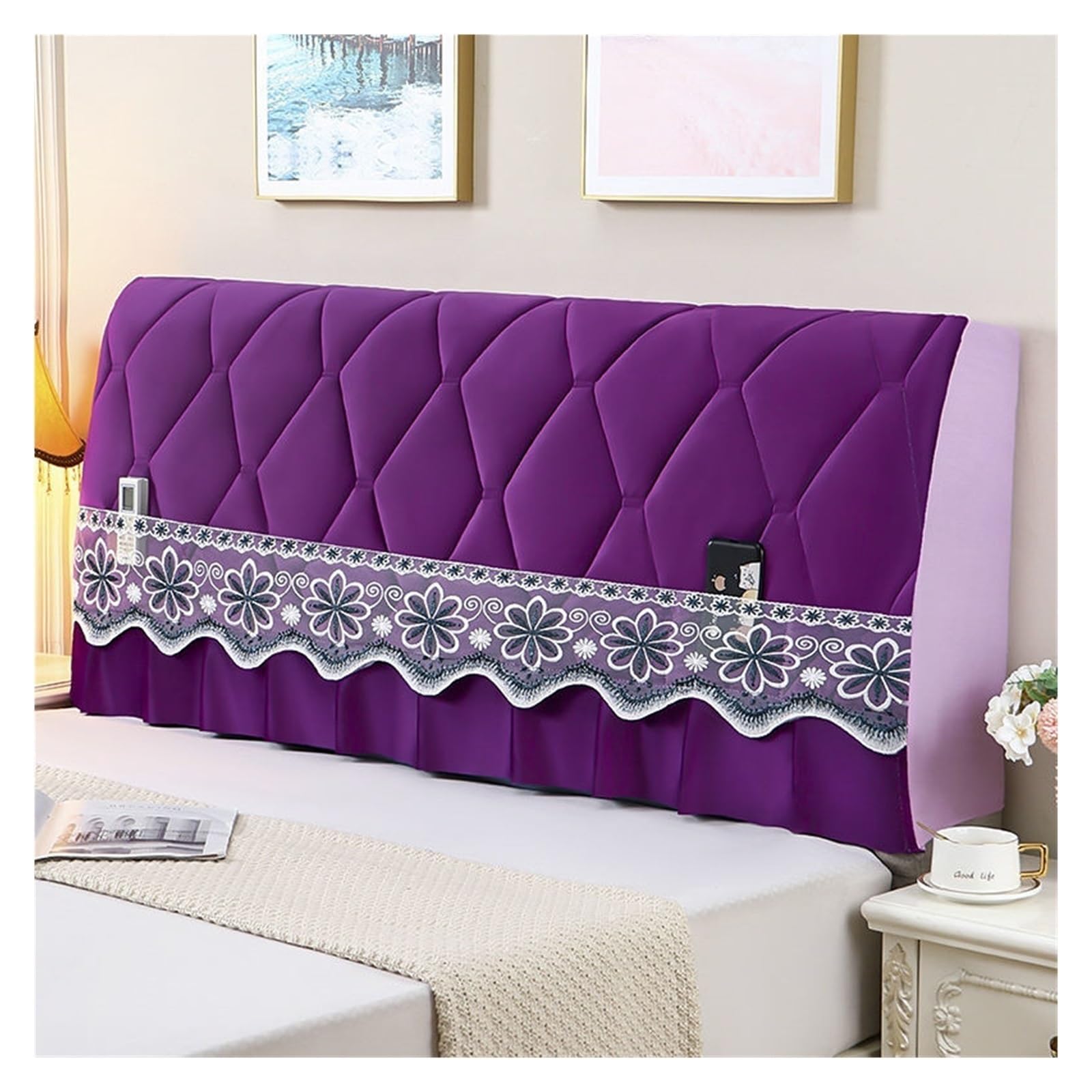 Bed Headboard Cover Bed Back Mattress Decorative Cushion Head Board Cover Bedspread Luxury Headboard In The Bedroom Sleeping Comfort Home (Color : Purple, Size : W180xH65cm)