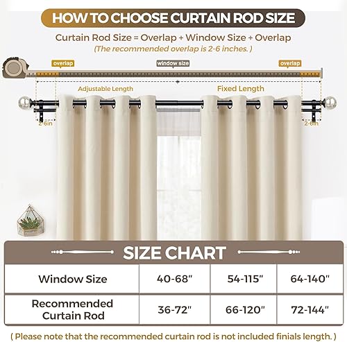 Miniatura 7 de KAMANINA Barra de cortina doble de 36 a 72 pulgadas (3-6 pies), barras de cortina de 78 pulgadas para ventanas, varillas telescópicas de alta