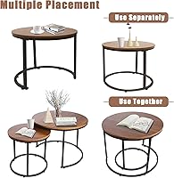 Vista 9 de aboxoo Mesa auxiliar redonda anidable, juego de 2 mesas auxiliares, marco de metal resistente, centro de mesa, sala de estar, dormitorio