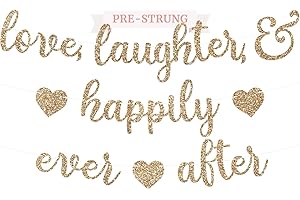Pre-Strung Bridal Shower Garland - Gold Glitter Love Laughter & Happily Ever After Banner