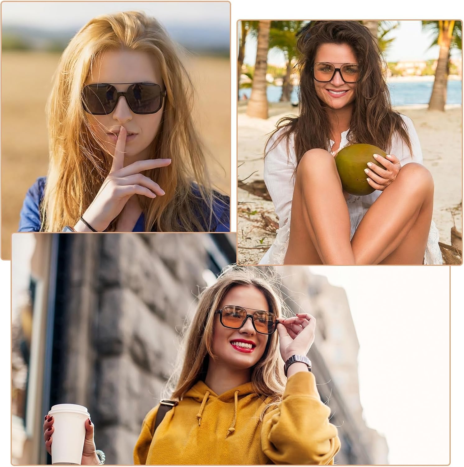 JATEBI Retro Oversized Aviator Sunglasses Trendy Double Bridge Square Sunglasses 70s Shades UV Protection