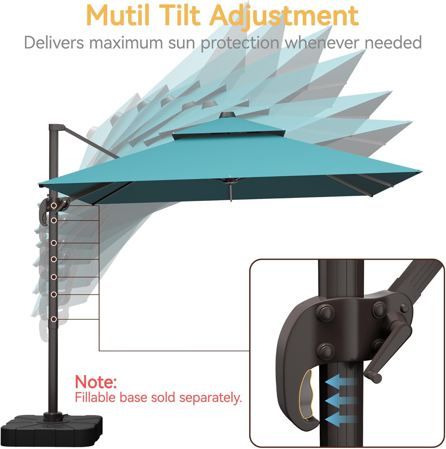10x10 FT Patio Umbrella, Large Cantilever Double Top Heavy Duty Offset Umbrellas with 360° Rotation, Outdoor shade for Garden Deck Pool, Turquoise