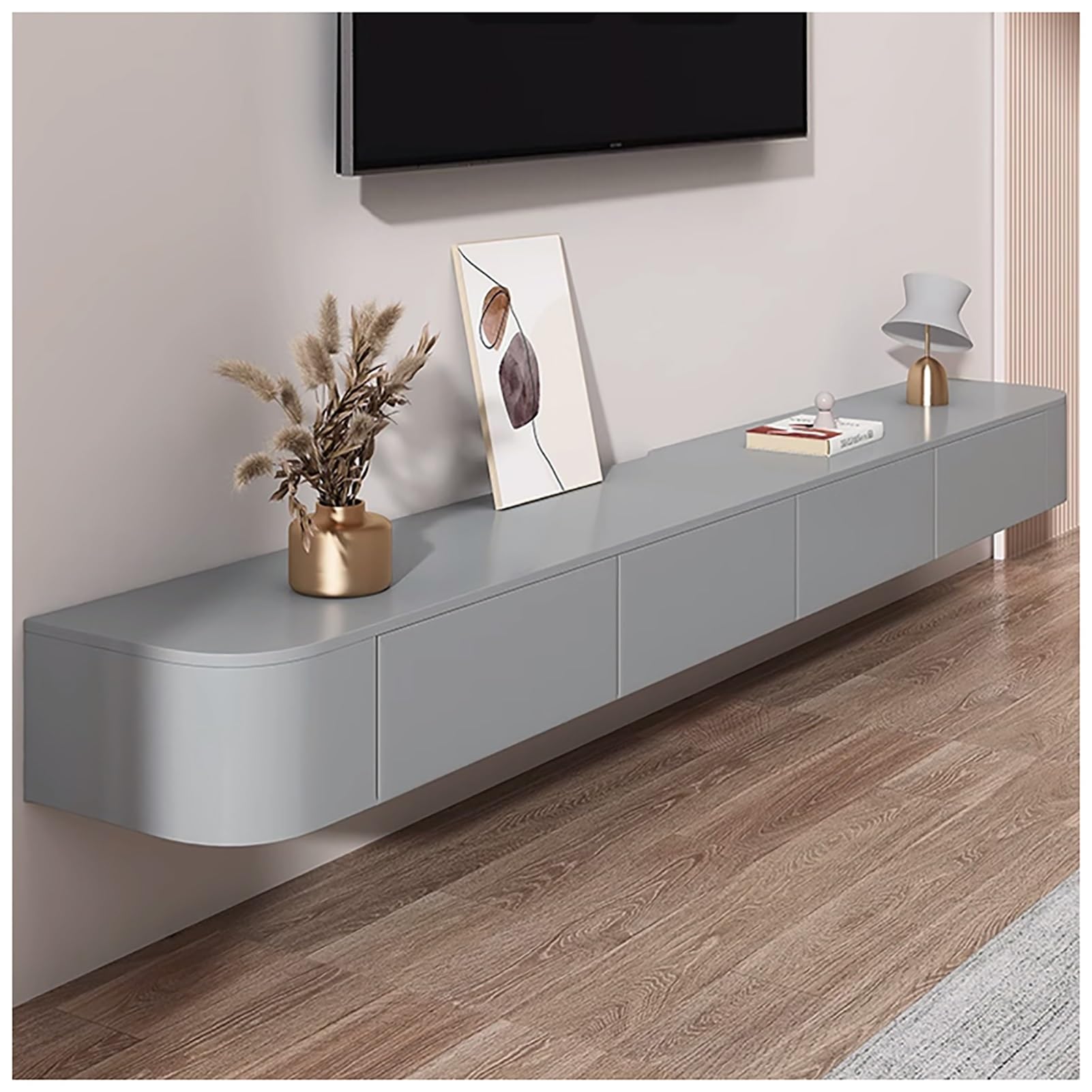 JXYQ 220cm Floating TV Stand Wall-Mounted TV Cabinet, Entertainment Center With Cable Management, Media Console With Storage For Living Room & Bedroom