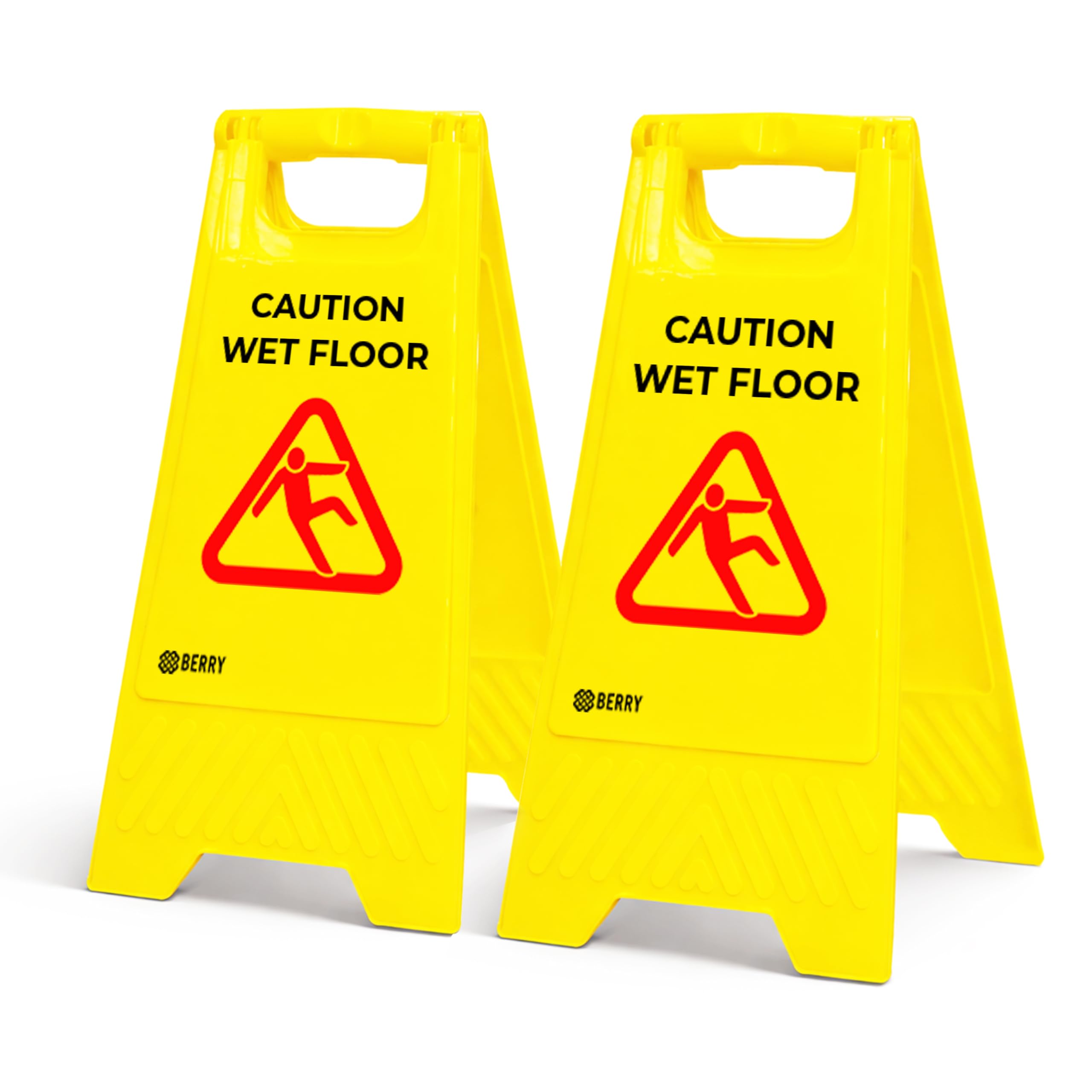 Berry Wet Floor Sign Yellow | Foldable Type A Slippery Floor Warning Sign | Free Standing Caution Wet Floor Sign for Shops, Hotels, Restaurants, Offices & Public Areas - Pack of 2