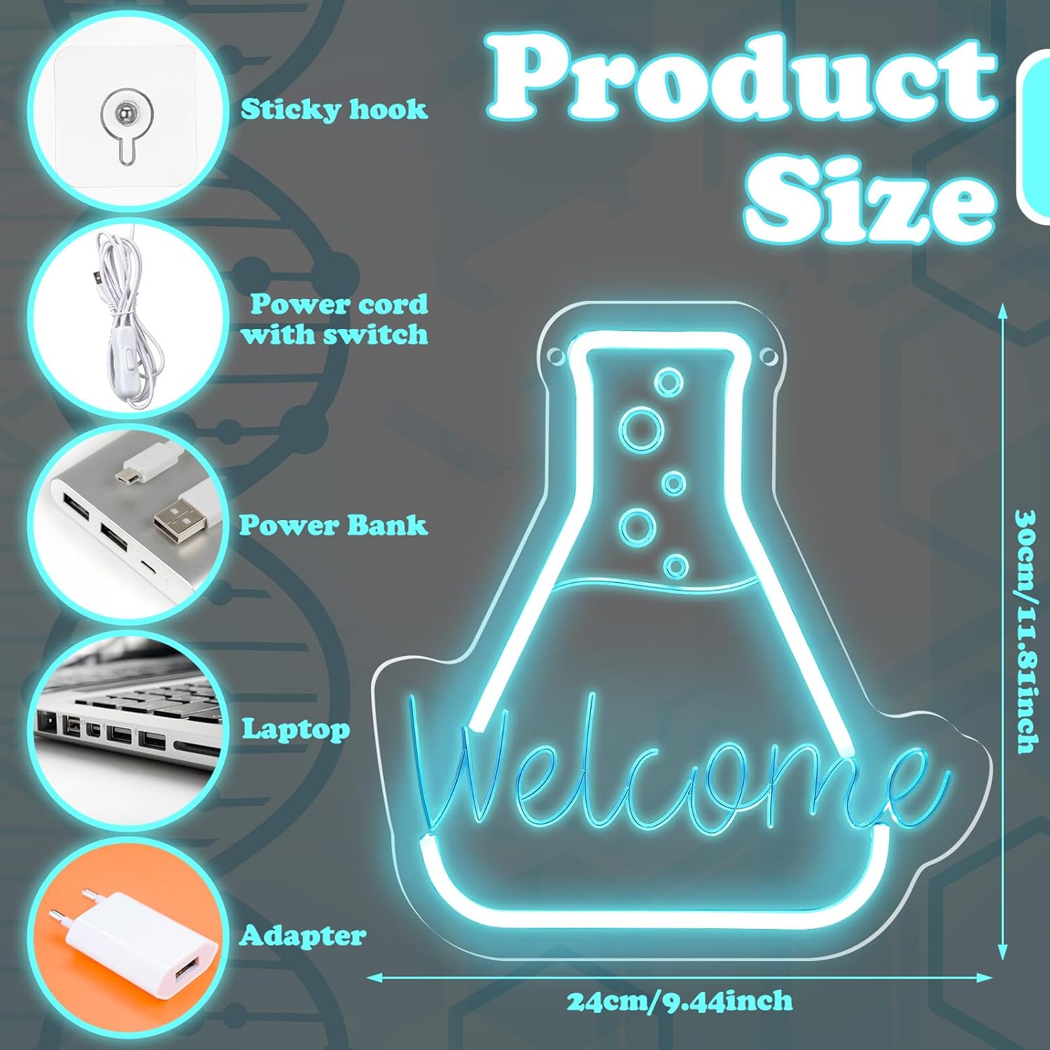 Retisee Science Welcome Neon Sign Science Beaker Chemistry Dimmable Classroom Neon Light for Wall Hanging Decor Doorway Sign for Laboratory LED Light Wall Decor Back to School Gifts Teachers Students