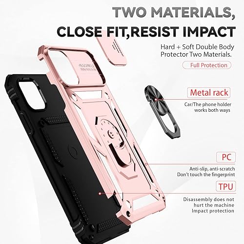 Miniatura 8 de SunStory Funda para iPhone 11 con protector de pantalla de vidrio templado, cubierta de cámara deslizante y soporte, funda para iPhone 11 grado