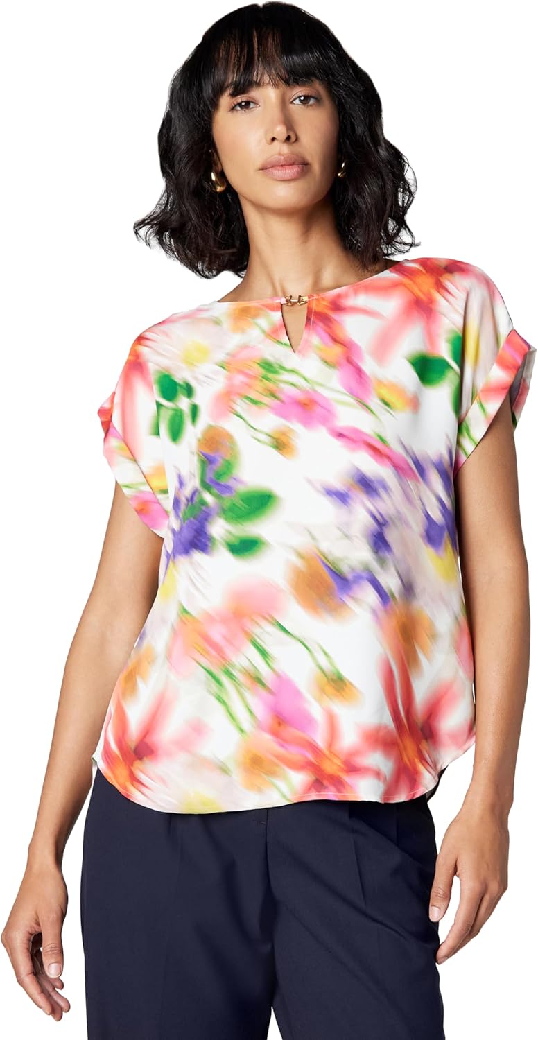Halston Women's Short Sleeve H Hardware Neck Shirt