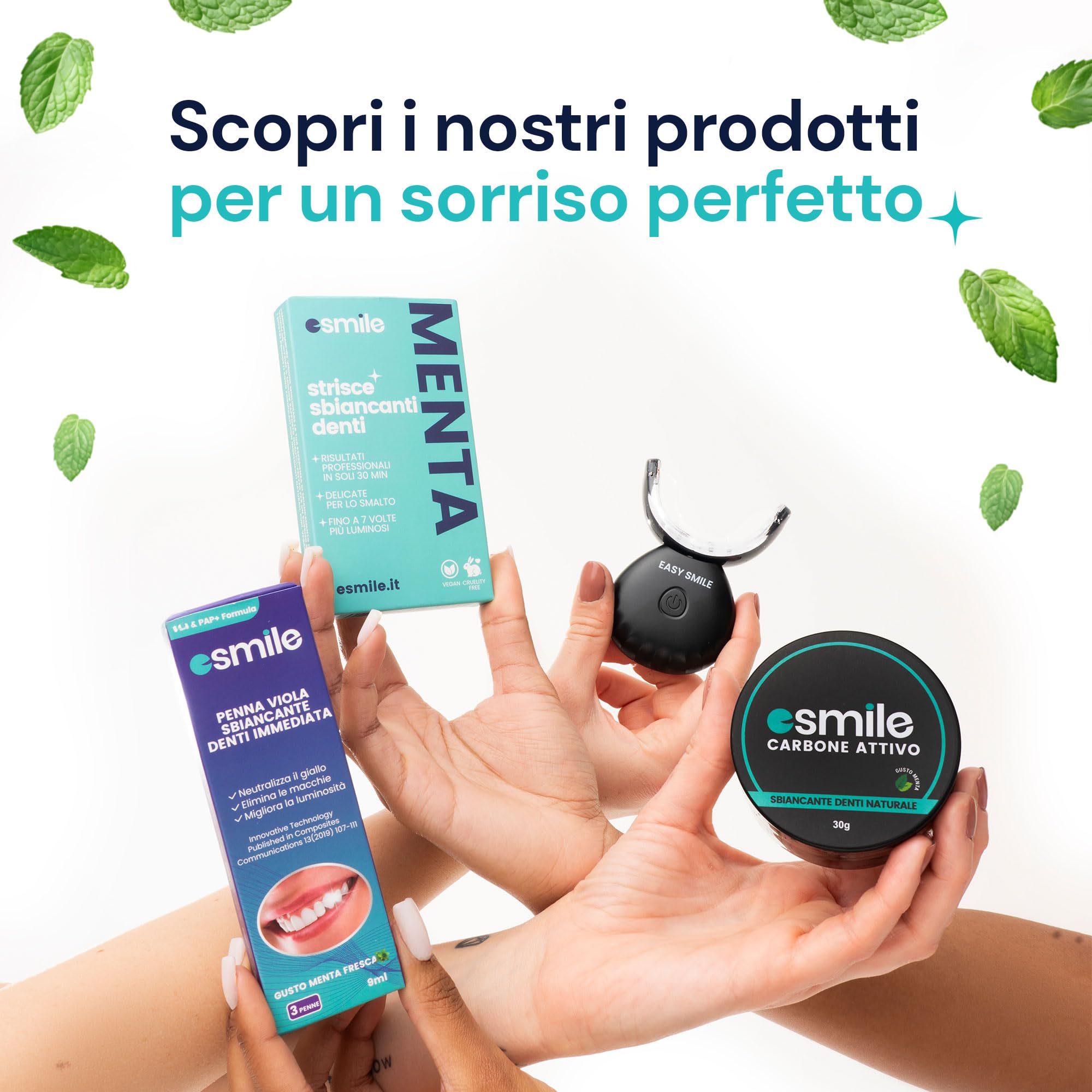 ESMILE Polvere Sbiancante Denti Immediato - Carbone Attivo Naturale al gusto di Menta per uno Sbiancamento Professionale - Pasta per Denti Bianchi (-, Carbone Attivo)