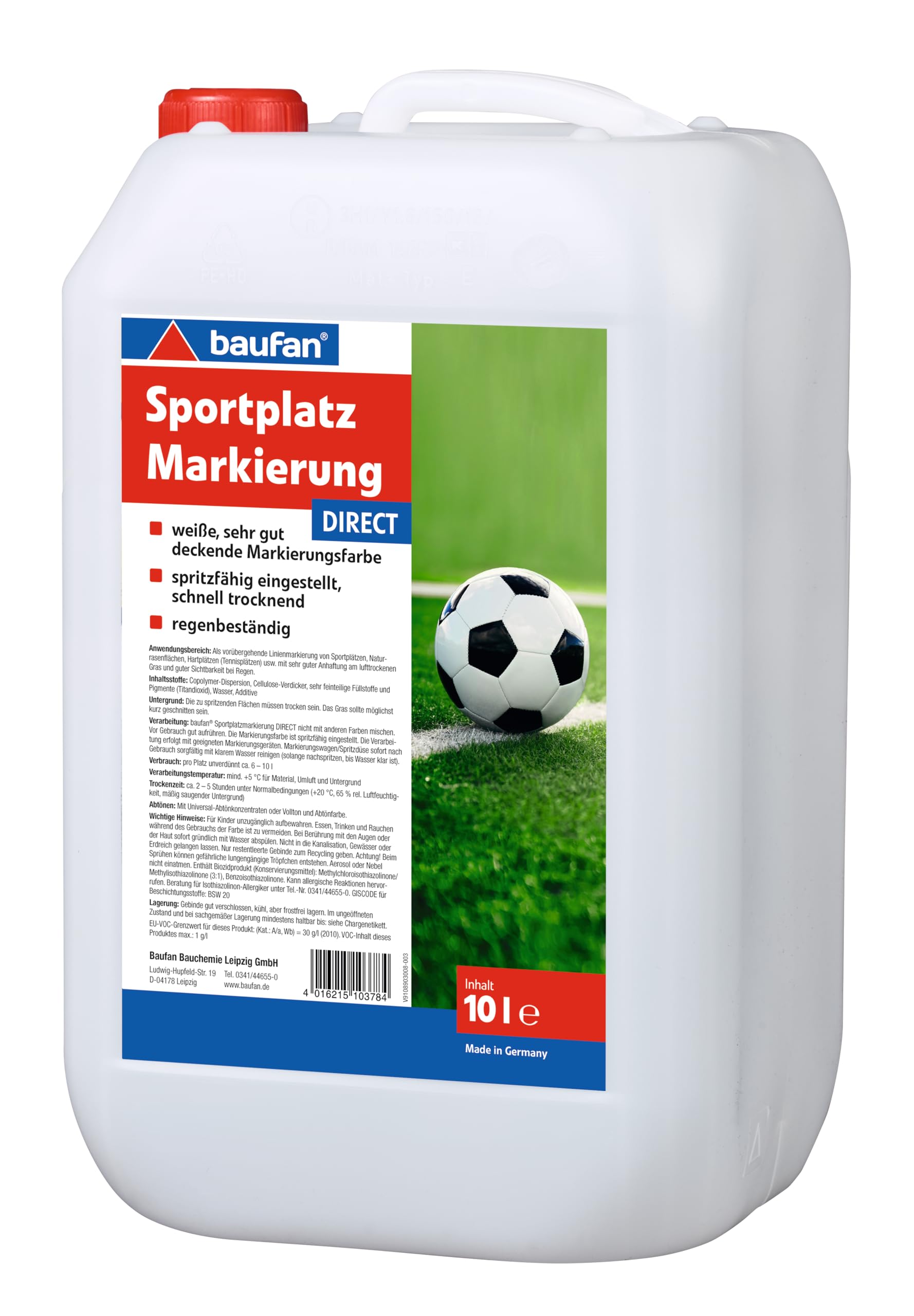 Baufan Sportplatz-Markierung GEBRAUCHSFERTIG 10 Liter | Lösemittelfrei | schnell trocknend | regenbeständig