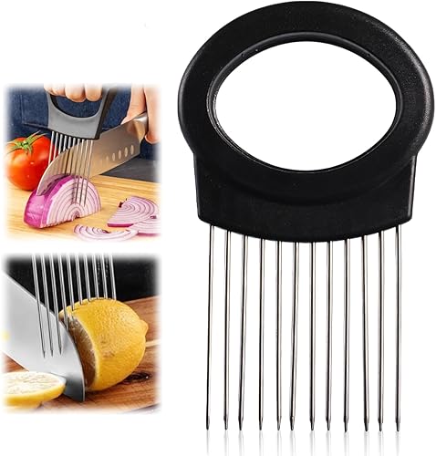 Soporte de cebolla mejorado para rebanar, cortador de cebolla de limón de acero inoxidable para rebanar, cortador de verduras para patatas y