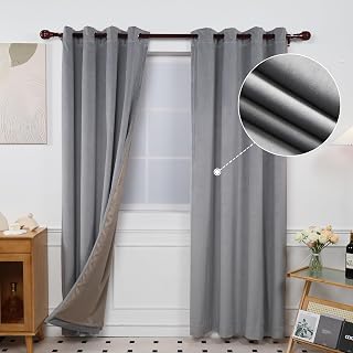 INLINAS 52W x 96L Inch Velvet Blackout Curtain - Luxurious Softness with Light Control, Thermal Insulated, Noise Reduction, Energy Saving Set of 2 Panels, Silver Grey