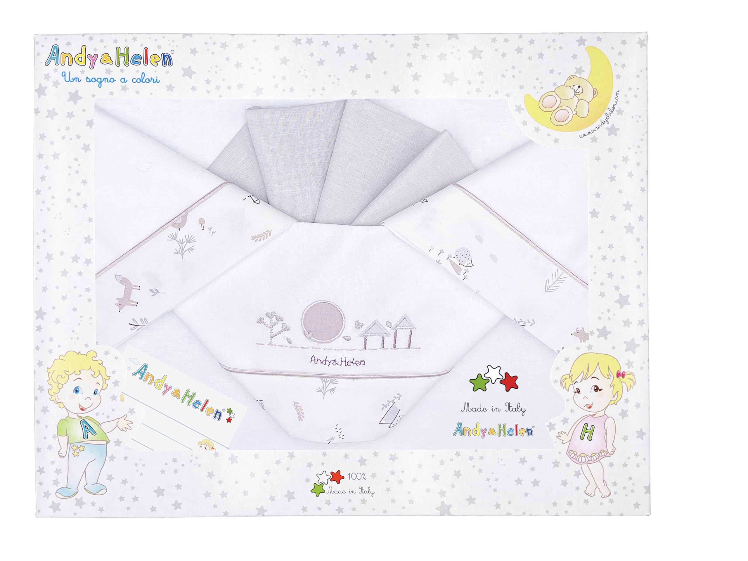 Andy & Helen Set of 3 Embroidered Top Sheet + Bottom Sheet with Elastic Bands and Pillowcase. Suitable for Cots Carrycot and Pram, Grey - Image 2