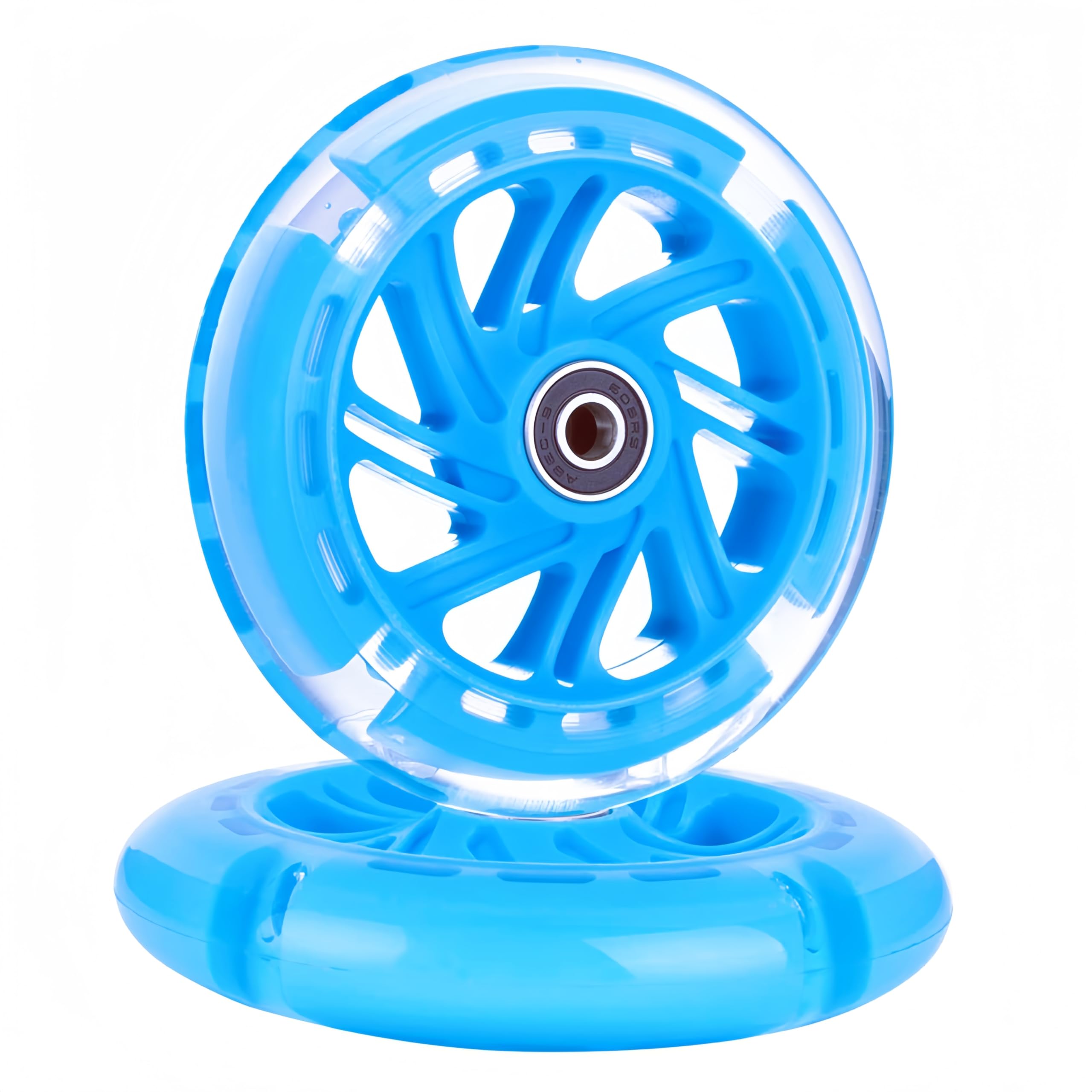 AOWESM 120mm Light Up Scooter Wheels 120 mm PU LED Flash Flashing 3-Wheel Kick Scooters Front Replacement Wheels for Kids Toddles Boys and Girls (2-Pack) (Blue)