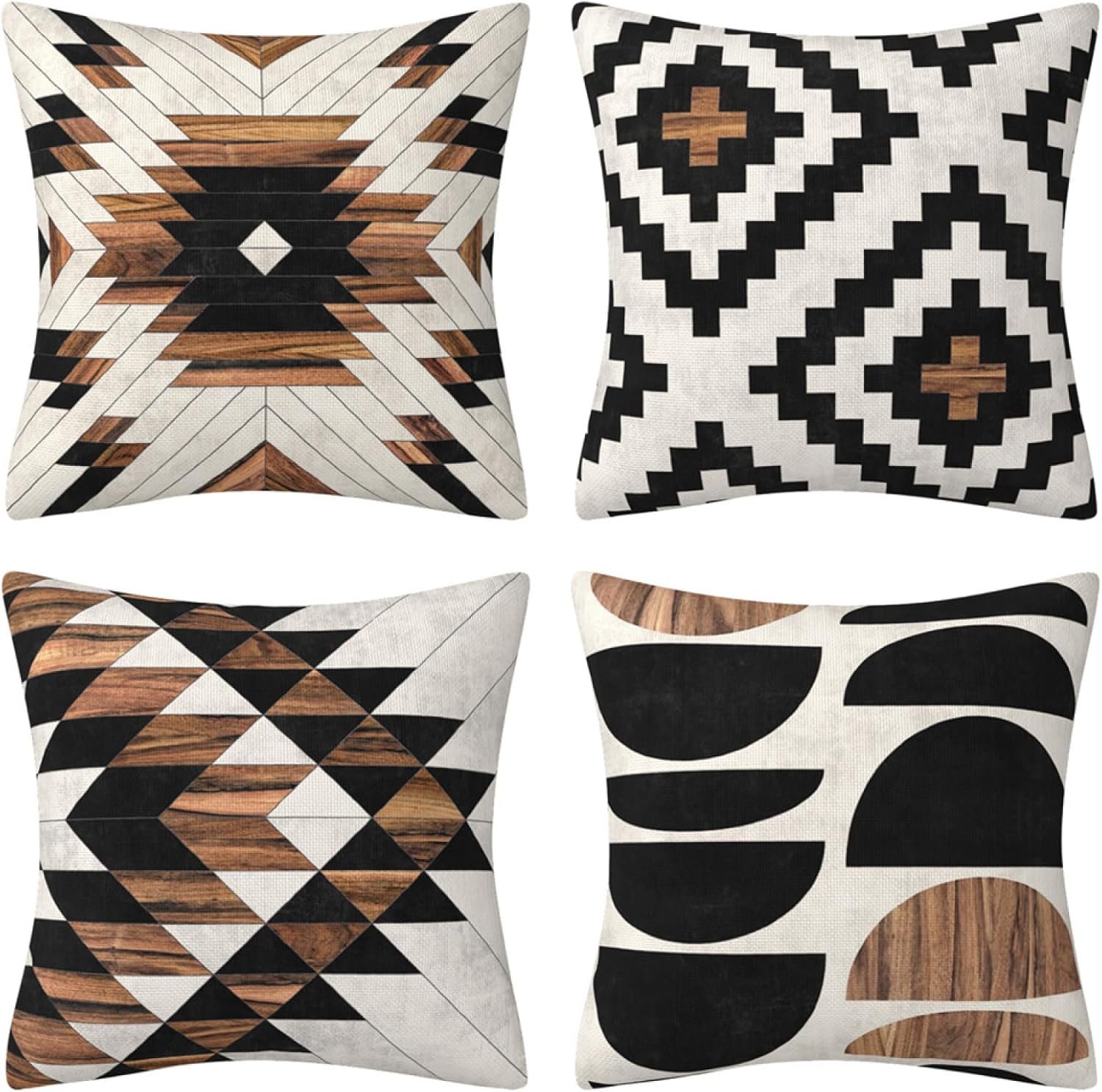 Geometric Black Brown Throw Pillow Cover Boho Western Farmhouse Decorative Throw Pillowcase Indoor Outdoor Cushion Cover Tribal Pattern Aztec Pillowcase for Couch Bedroom 20 x 20 Inch Set of 4