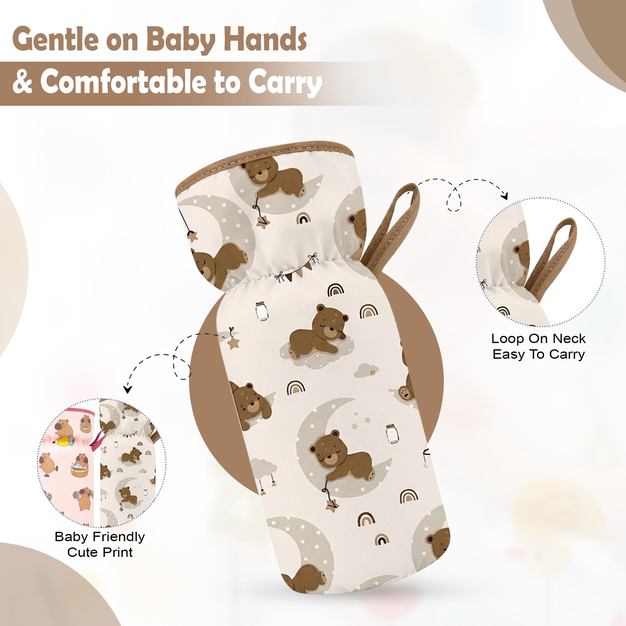 GLUN® 2 Piece Cute Panda Printed Infant Feeding Bottle Sleeves with Lanyard, Keep Warm Baby Drinking Cushiony Cotton Cover, Baby Glass Bottle Insulator Bottle Protector 1