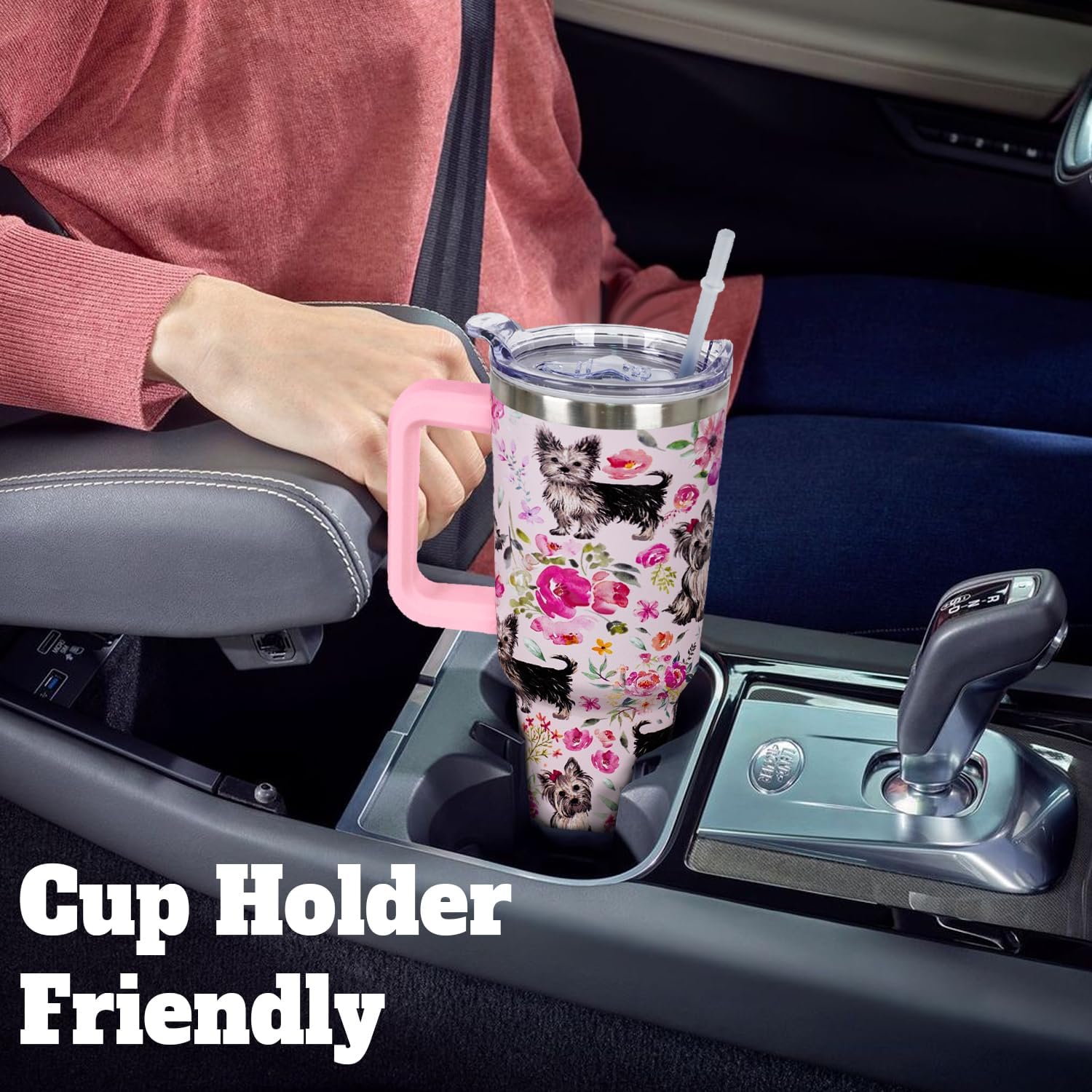 Yorkie Gifts for Women Cute Dog Tumbler Coffee Cup for Women Yorkie Travel Mug 40 Oz Stainless Steel Insulated Water Bottle With Lid and Straw