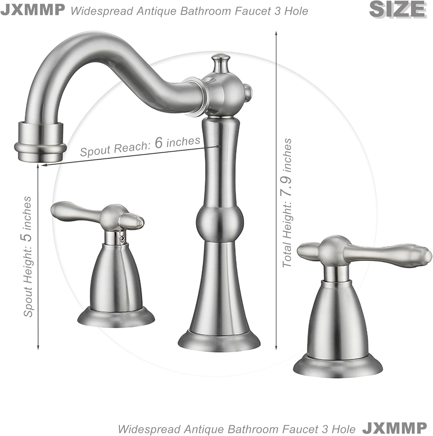 Brushed Nickel 3 Hole Bathroom Faucet, Widespread Antique Bathroom Sink Faucet with Pop Up Drain and cUPC Supply Hose, Modern 2 Handle Modern Brushed Sink Faucet Bathroom JXM3073BN - Image 2