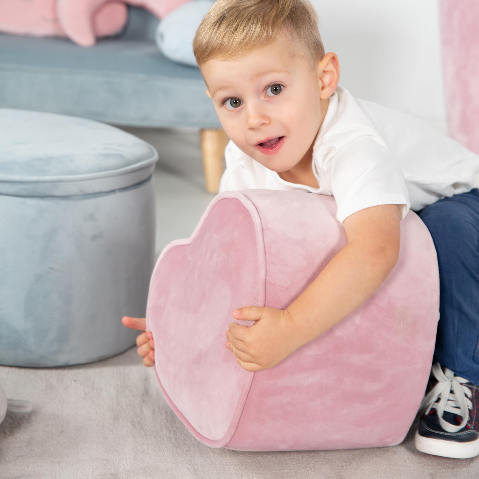roba Pouf Coeur en Velours pour Chambre Enfant "Lil Sofa" - Tabouret Doux et Confortable - Rose