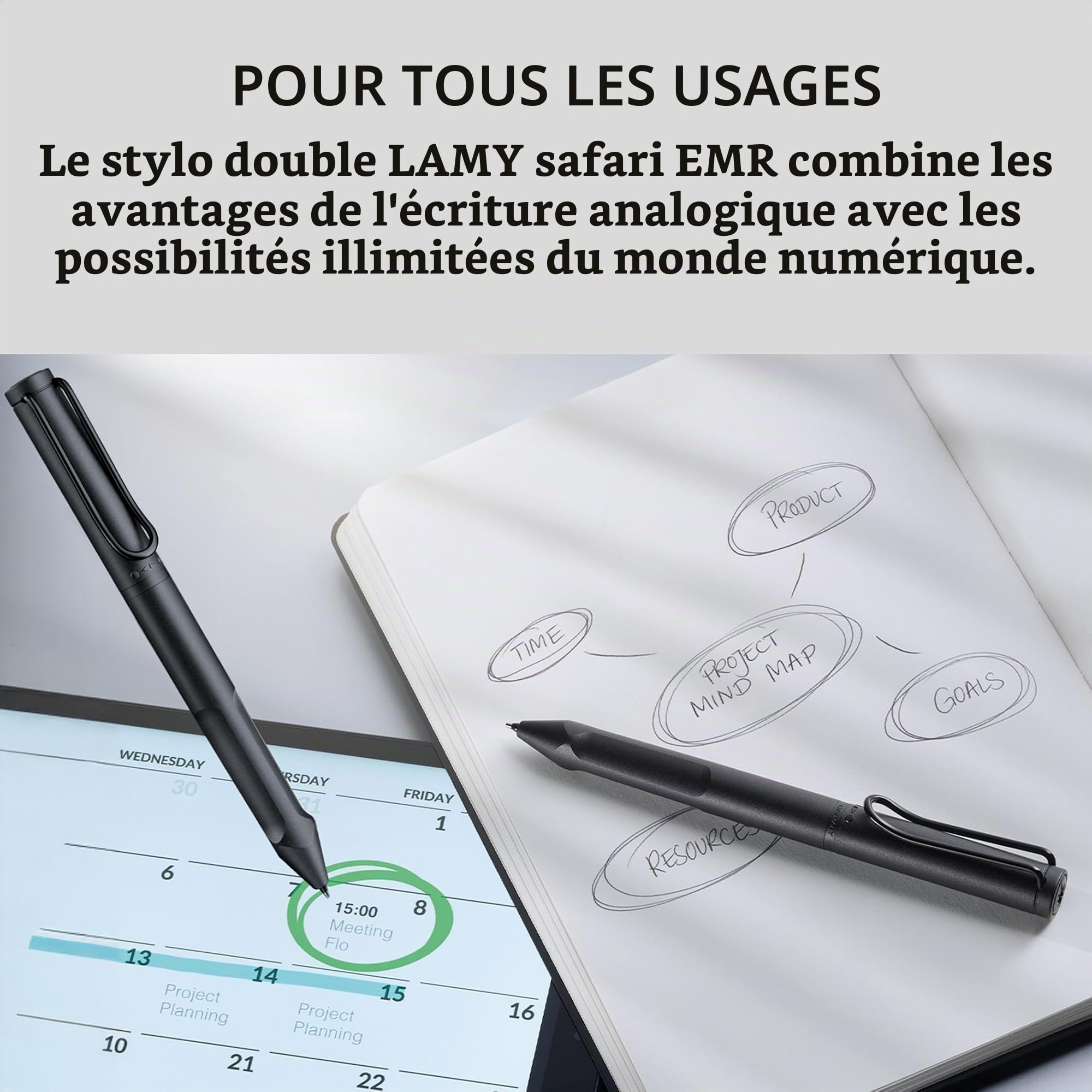 Lamy safari twin pen EMR all black (pointe POM) - Stylet 2 en 1 pour de nombreux appareils Android & stylo à bille - avec grip ergonomique - écrire & dessiner sur supports digitaux & papier
