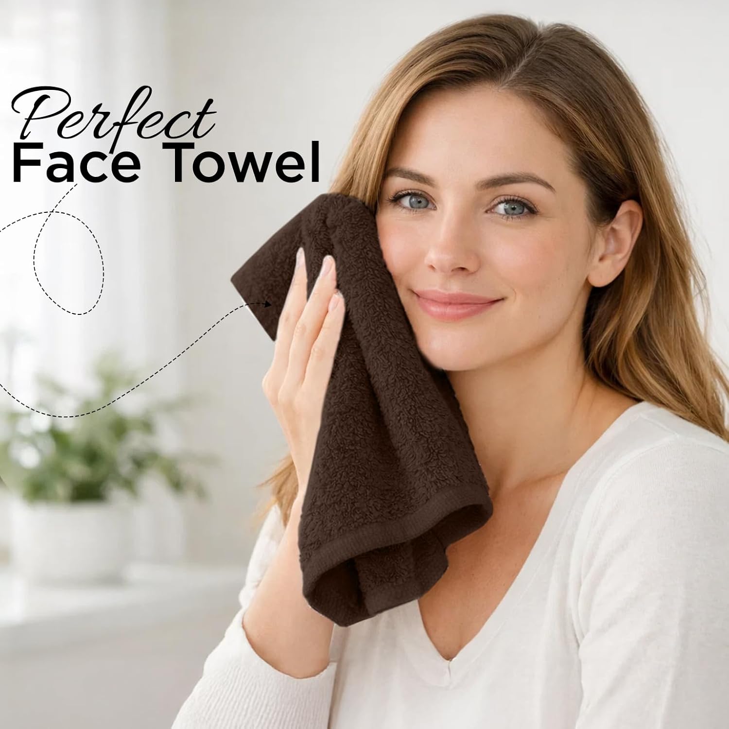 DAN RIVER 12-Pack Premium 100% Cotton Brown Face Towels for Bathroom - Reusable Face Wash Cloths for Showering 12x12 Inches - 550 GSM Super Soft & Absorbent Luxury WashCloths for Body, Spa & Gym