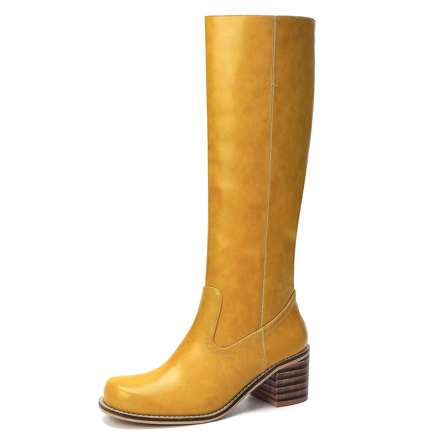 Knee High Boots Women Square Toe Chunky Block Long Boots Low Heel Tall Boots