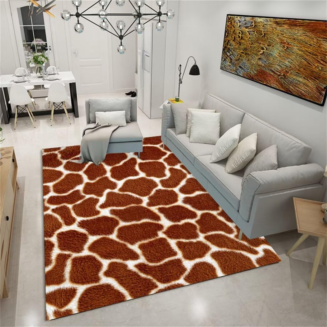 Tapis de chambre fille et ado imprimé animal marron grand format pour salon chic 200x300