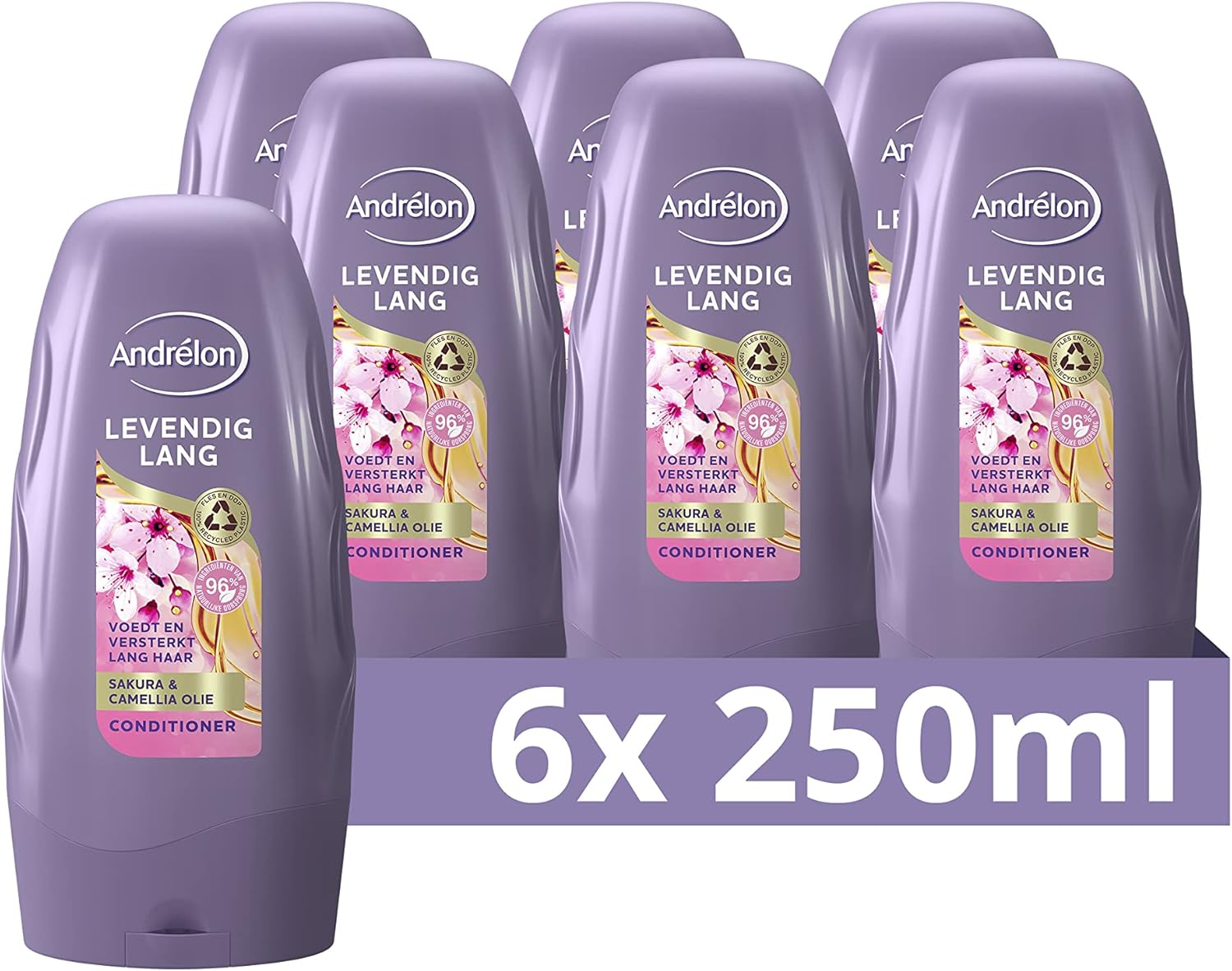 Andrélon Levendig Lang Conditioner, voedt en versterkt lang haar – 6 x 250 ml – Voordeelverpakking