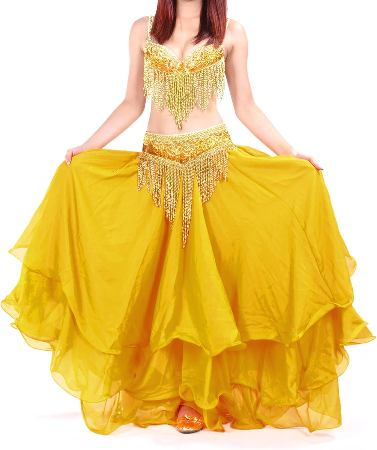 BellyLady Belly Dance Skirt Halloween Tribal Chiffon Tiered Maxi Full Skirt 37.8 Inch Length - Image 4