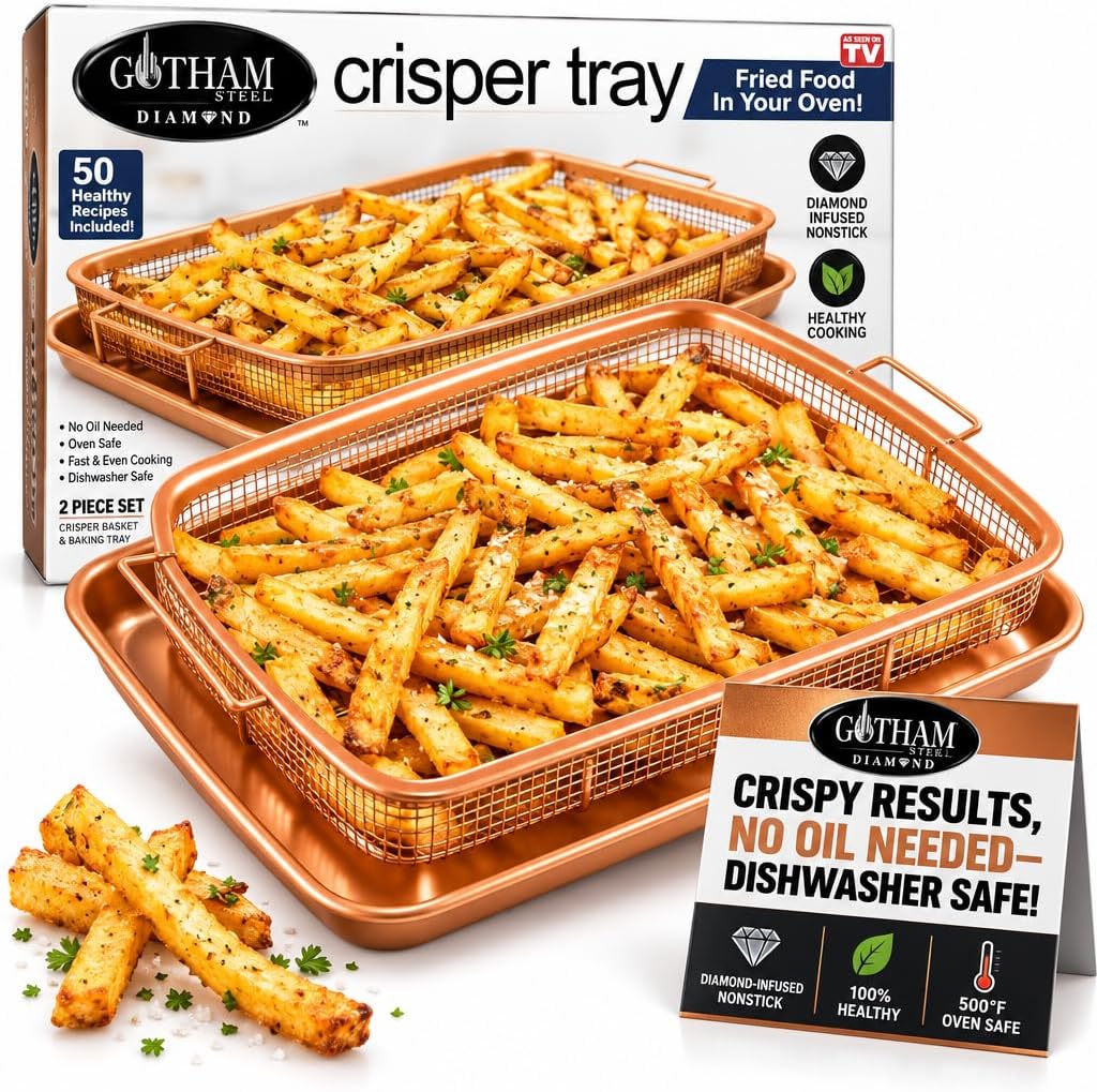 Gotham Steel Air Fryer Tray, 2 Piece Nonstick Copper Crisper Tray
