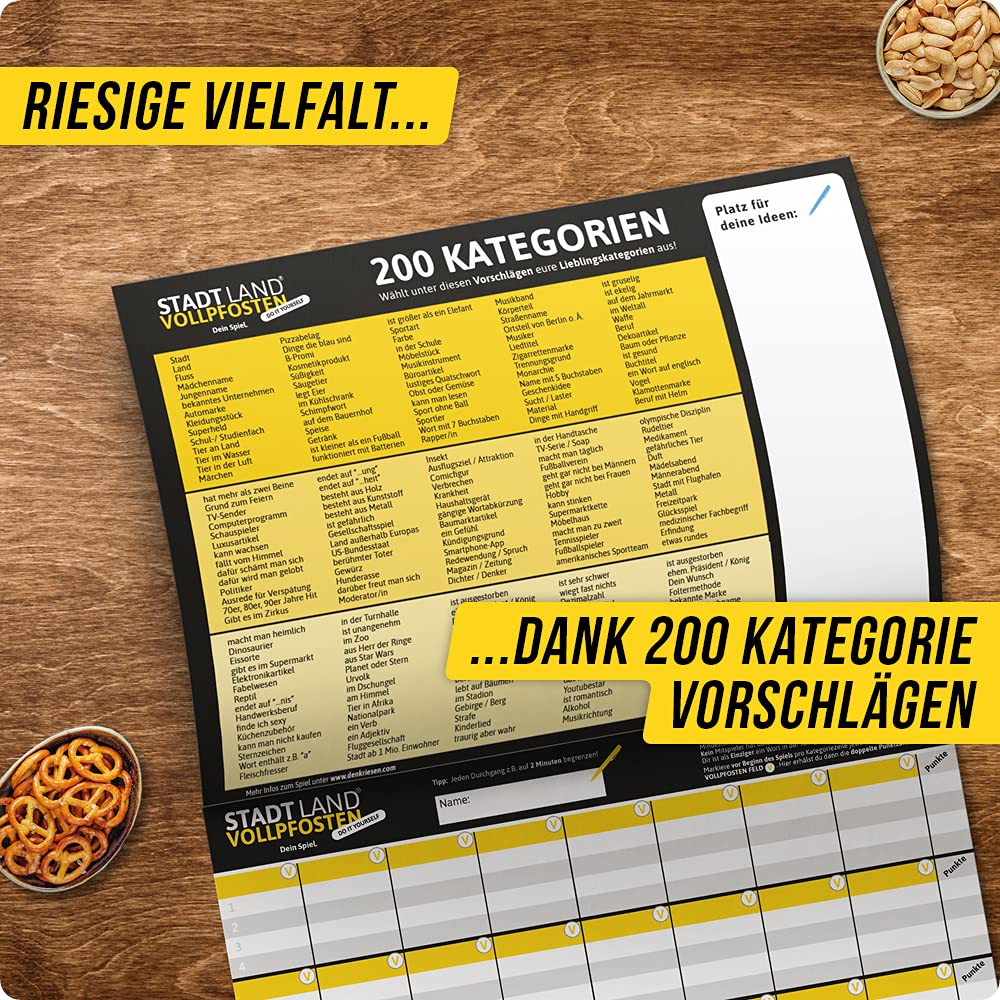 DENKRIESEN - Stadland VOLLPFOSTEN® - Family Pack z klepsydrą 2-minutową - miasto Land FLUSS MEGA Pack - innowacyjna kolekcja gier rodzinnych | gry imprezowe | prezent skrztuowany