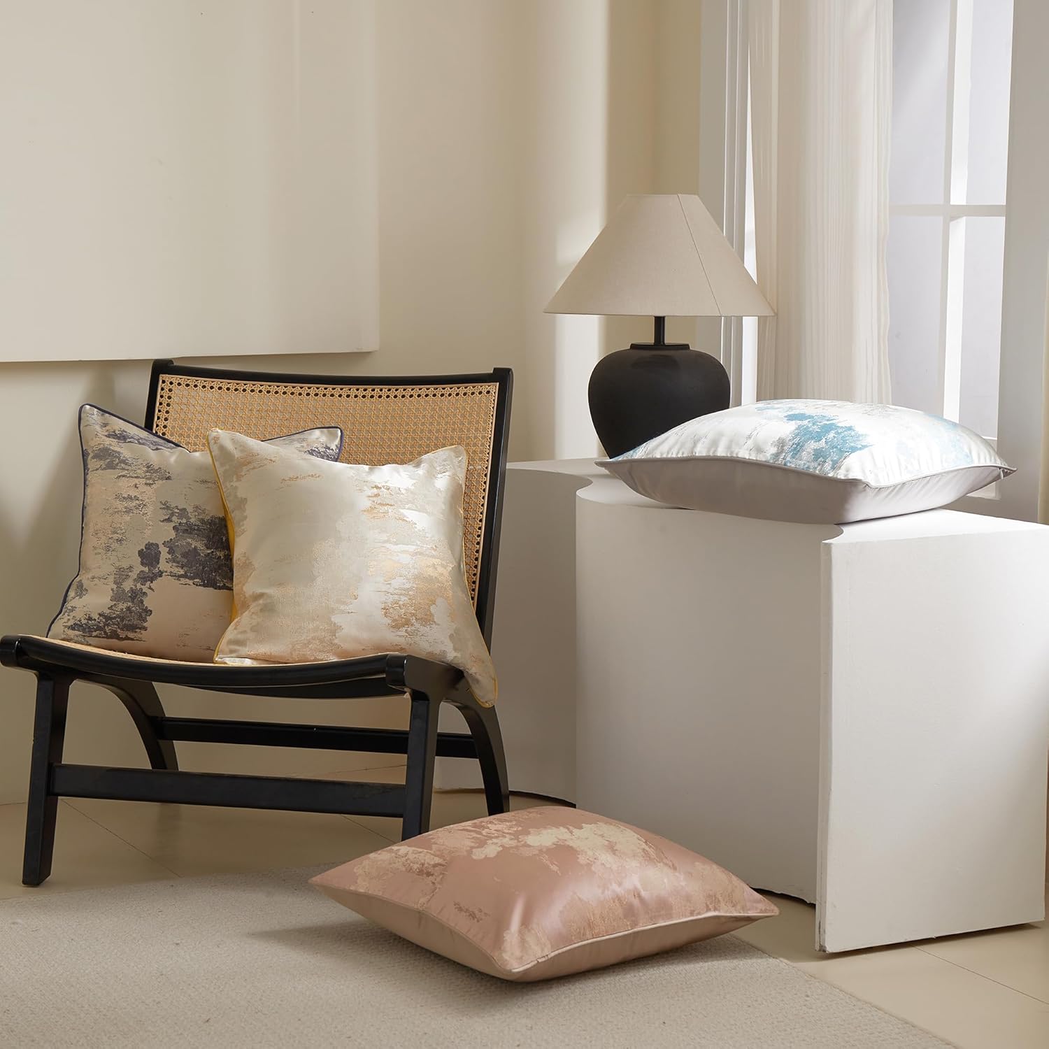 Throw Pillow Covers 18"x18" Square Pillow Covers, Set of 2, Clouds Pattern Pillow Covers, Aqua Blue Jacquard Decorative Pillow Covers for Bed, Couch, Sofa - No Insert