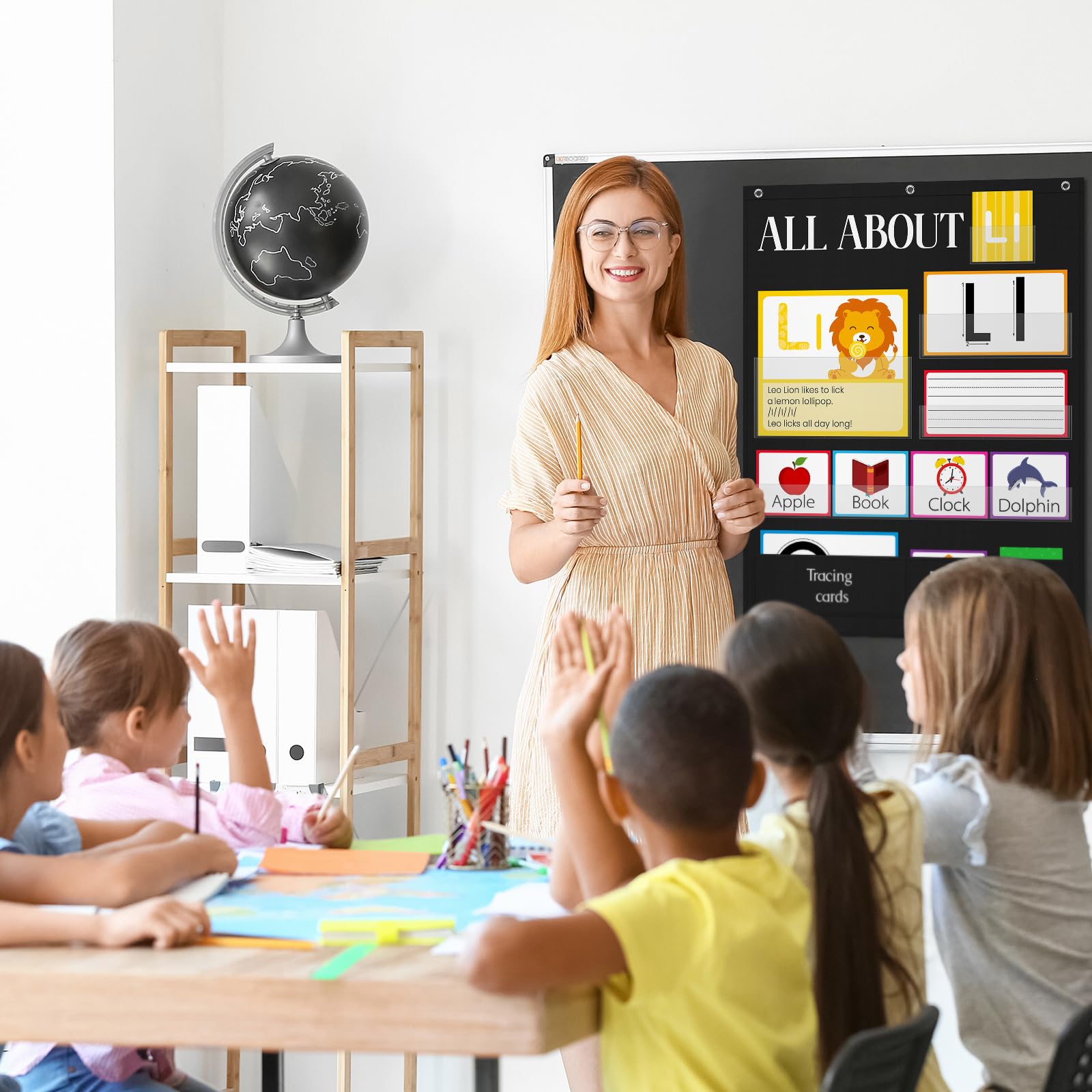 Motiskyy 34" x 27" All About Letters Pocket Chart Alphabet Learning Pocket Chart with 96 Cards Letter of The Day/Week Activity Wall Alphabet Card Tracing for Homeschool Preschool Kindergarten(Black) - Image 2