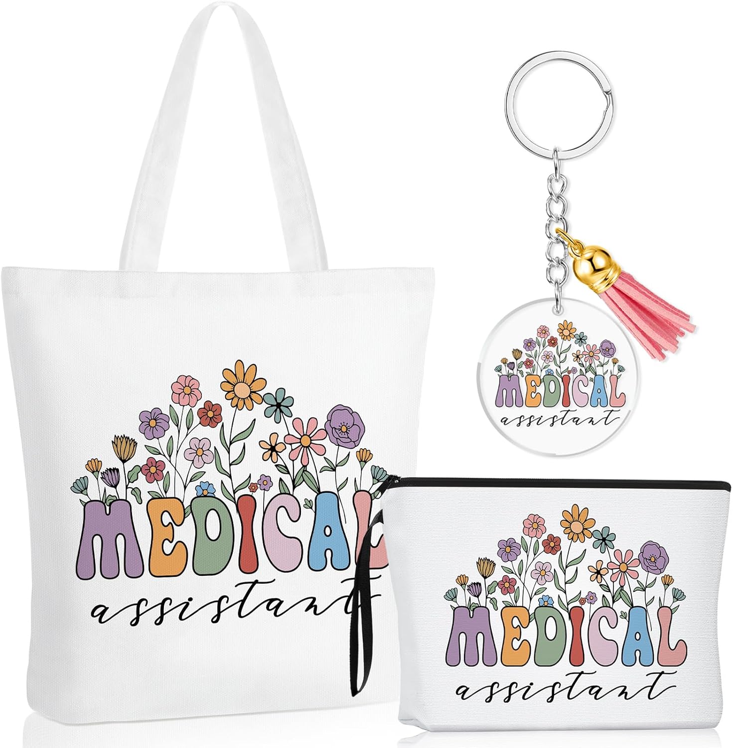 Sieral Medical Assistant Gift for Women Tote Canvas Bag Makeup Cosmetic Bag Keychain Valentine Appreciation Gift Doctor Nurse(6 Pcs)