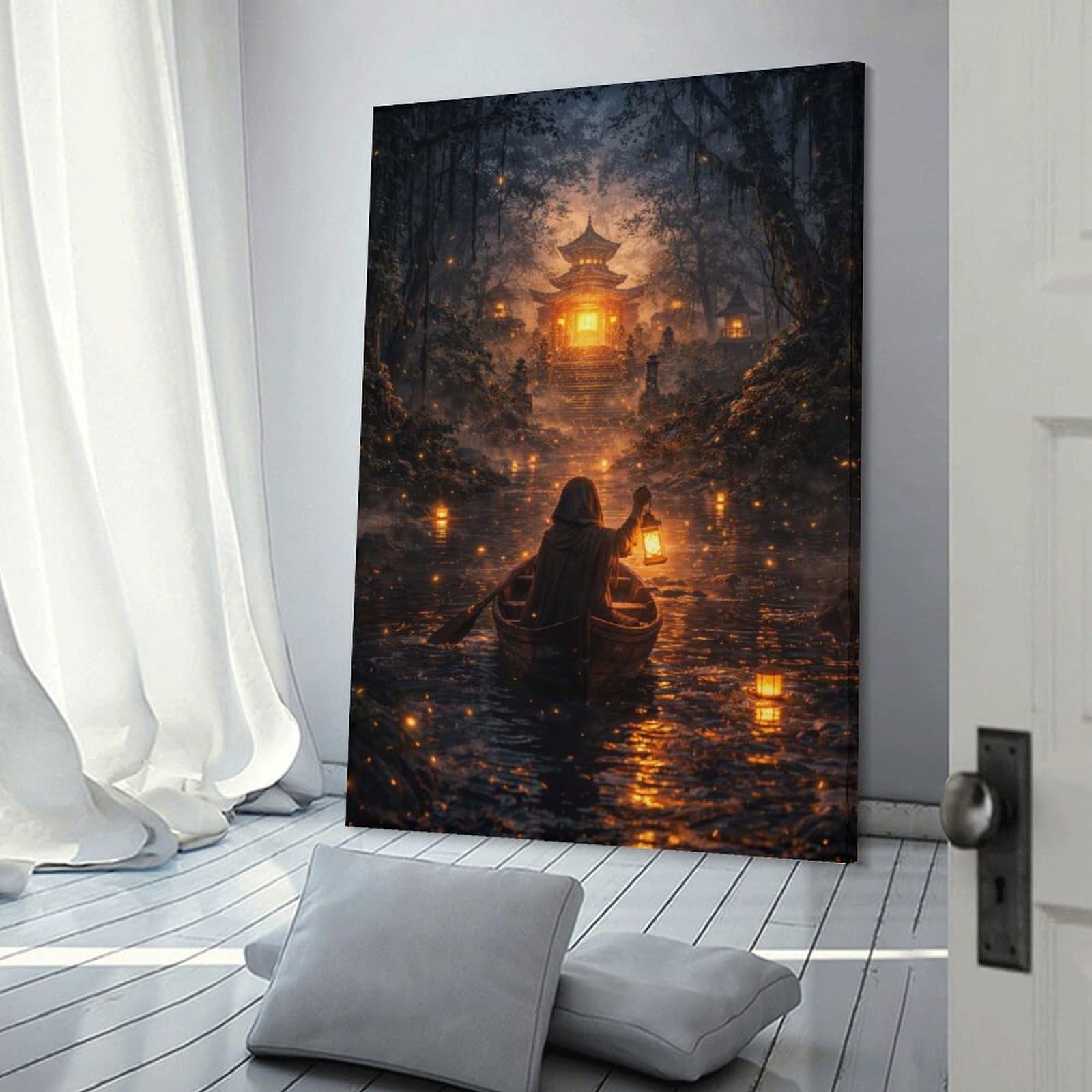Junmoney Frame-Style-5 Mysterious Boat Journey To Temple Room Decor Wall Art 12X18inch(30X45cm), For Entrance Walls, Hall Decor Or Foyers, A Neat Decor Update For Hallways