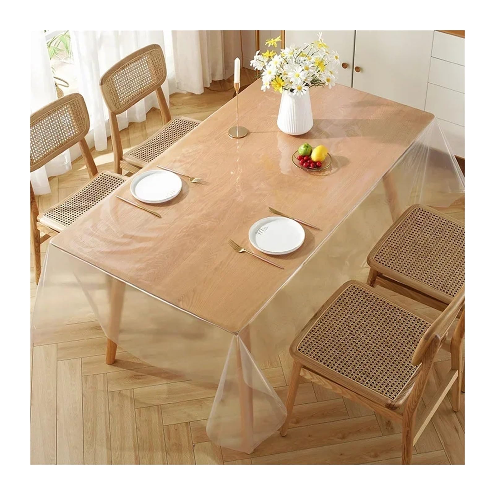 Nappe transparente anti-rayures : finis les chocs sur votre table rectangulaire