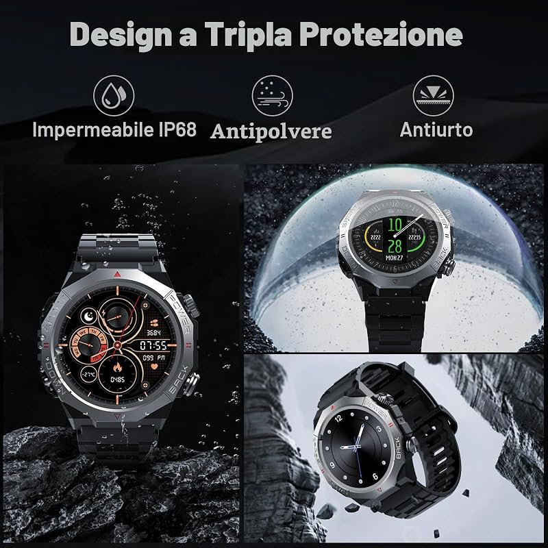 Ceas inteligent Atheewon Intense Black pentru bărbați și femei, cu funcție de inițiere și preluare a apelurilor