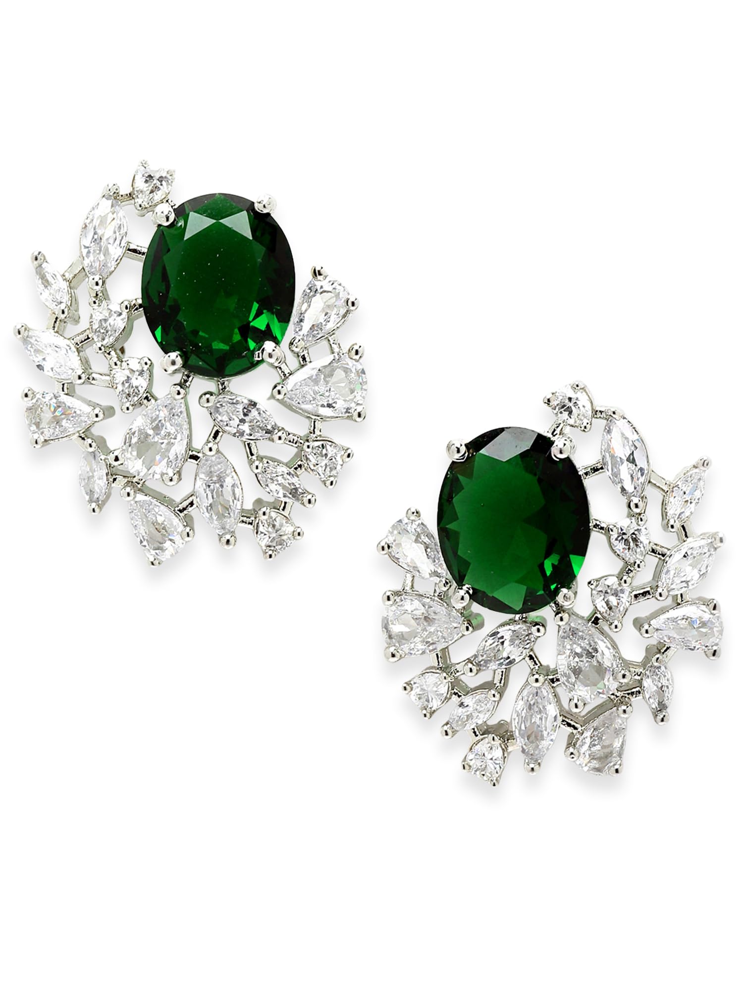 karatcart Women Green American Diamond Stud Earrings-picture-3