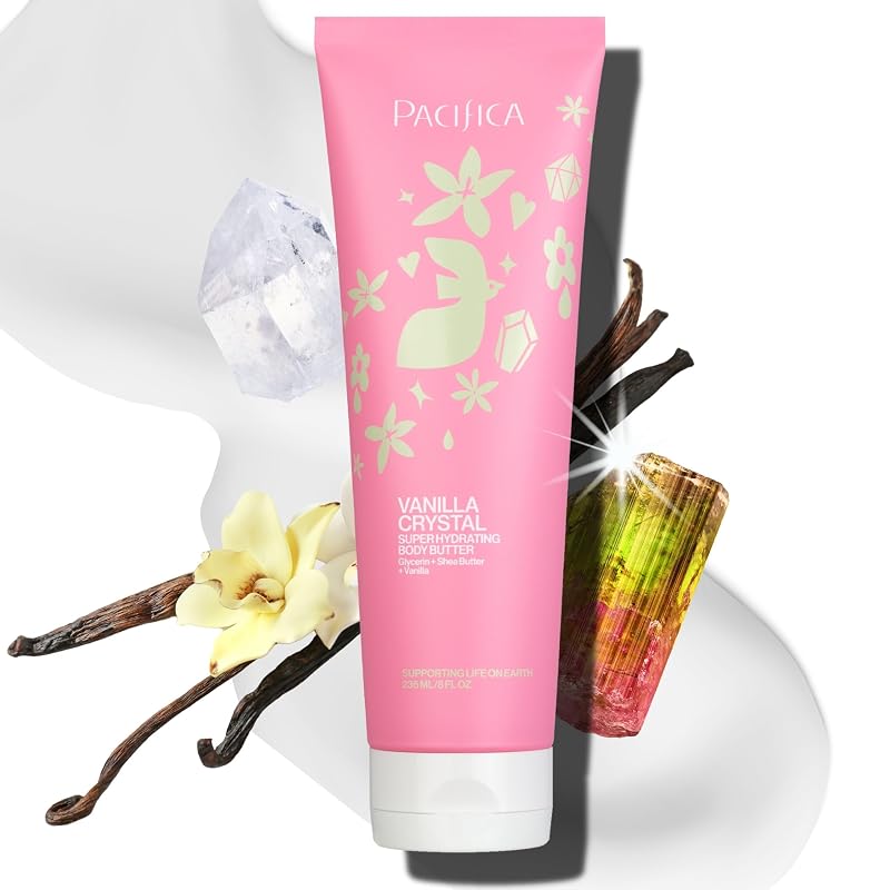 Manteiga corporal Pacifica Vanilla Crystal com manteiga de karité e vitamina E, fragrância de baunilha, 237 g