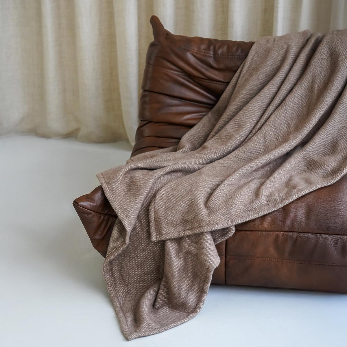 Plaid coton et mérinos marron Drouault pour soirée cocooning