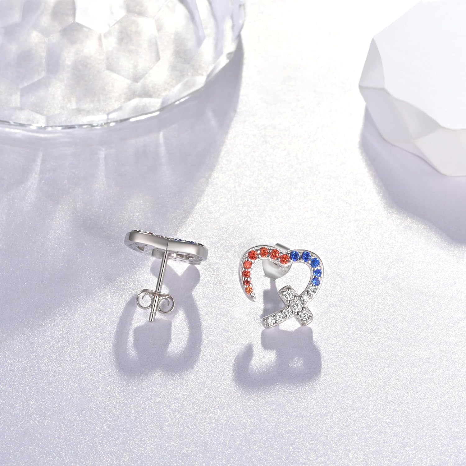 925 Sterling Silver American Flag Earring Patriotic Independence Day USA Flag Heart Cross Stud Earrings for Women Teens