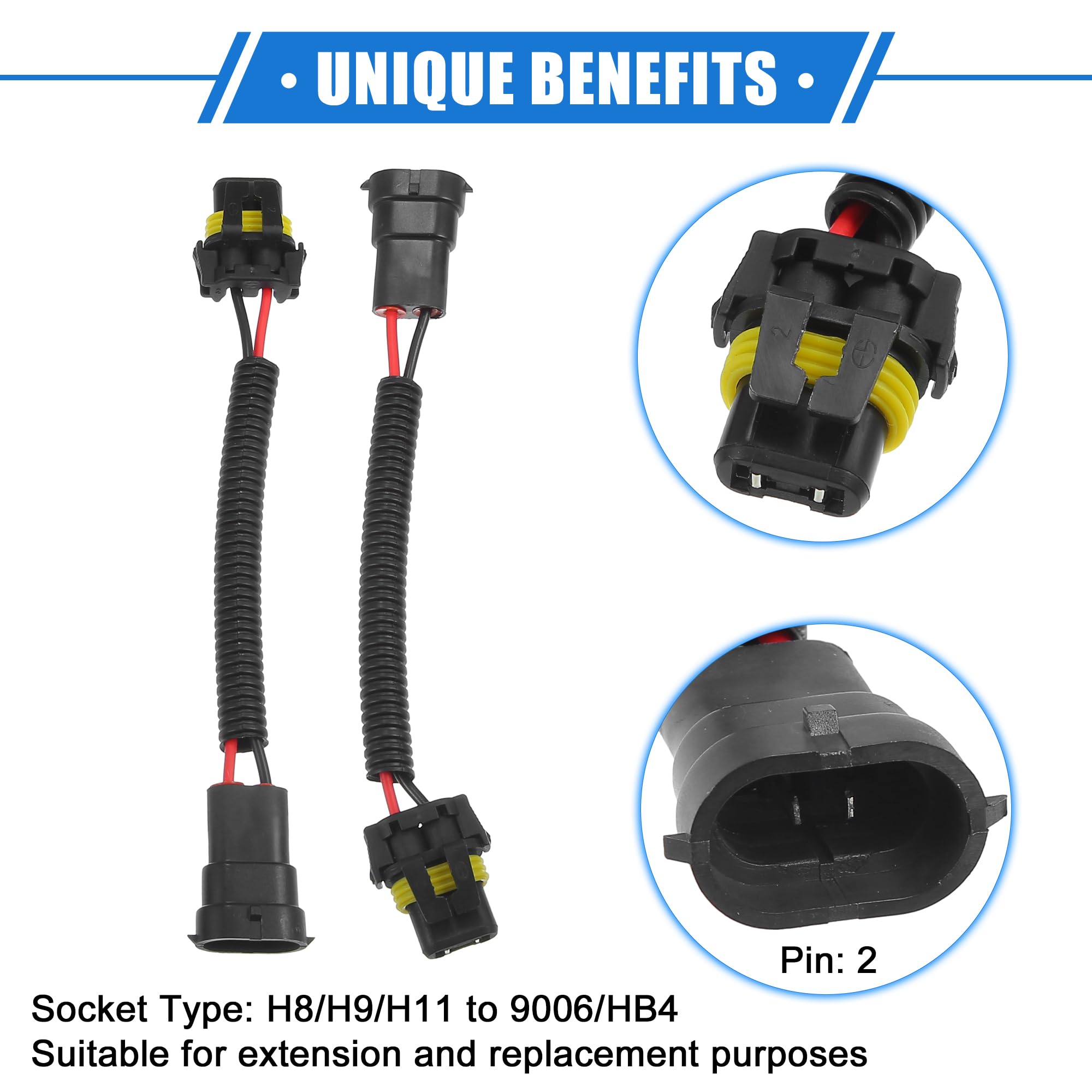 X AUTOHAUX Lot de 2 adaptateurs H8 H9 H11 mâle vers 9006 HB4 femelle, pour voiture