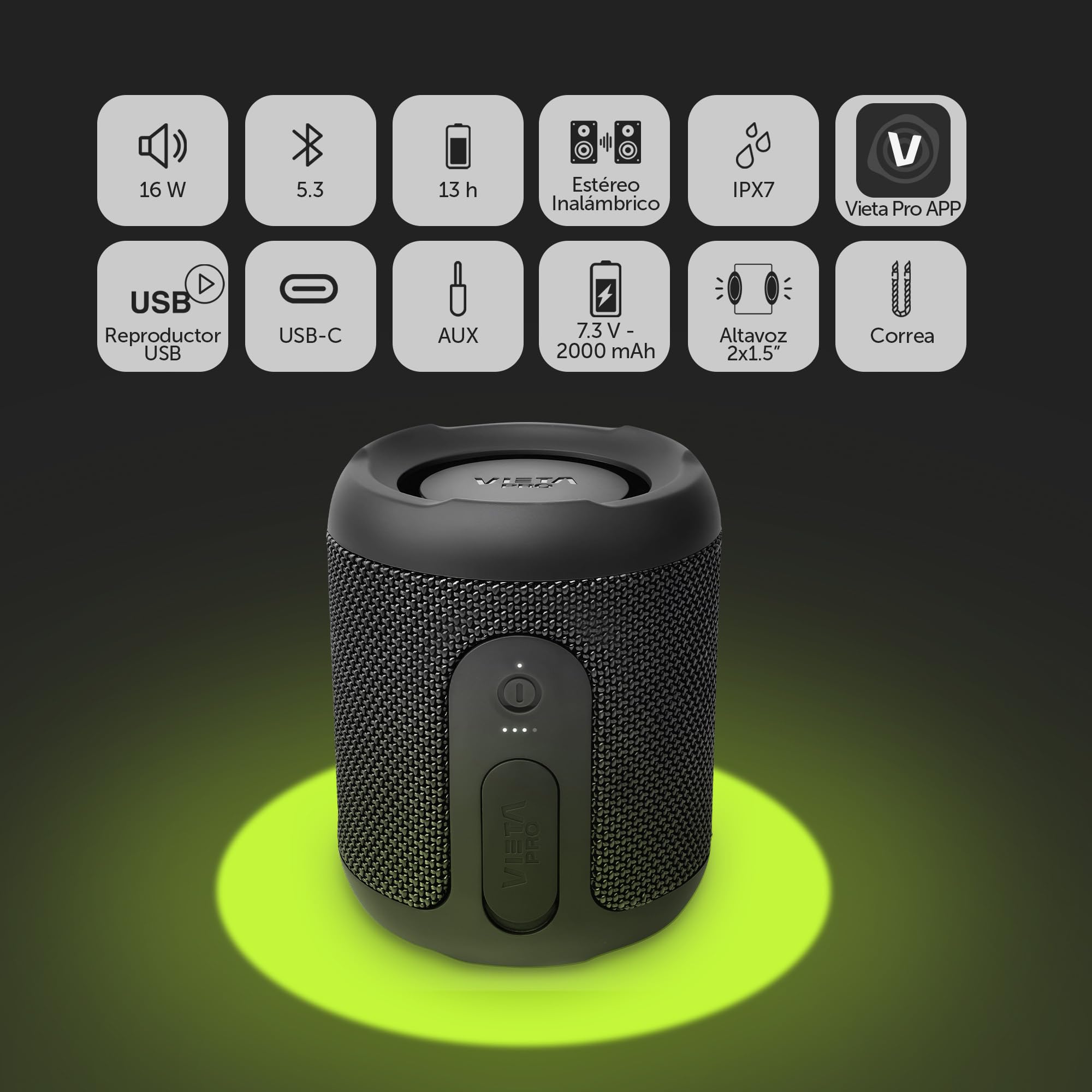 Vieta Pro Altoparlante Bluetooth 5.3 potente 25 W, impermeabile, 13 ore, microfono, Aux-In, USB tipo C, TWS, compatibile con Alexa | Altoparlante portatile Easy 4. Blu