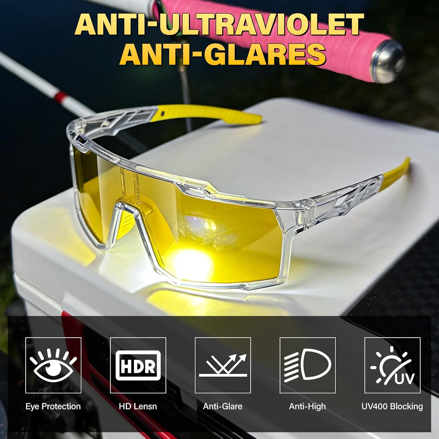 Cycling Polarized Night Vision Glasses for Men Oversized Frame Driving Mountain Bike Anti Glare Yellow Lens Glasses - Image 2