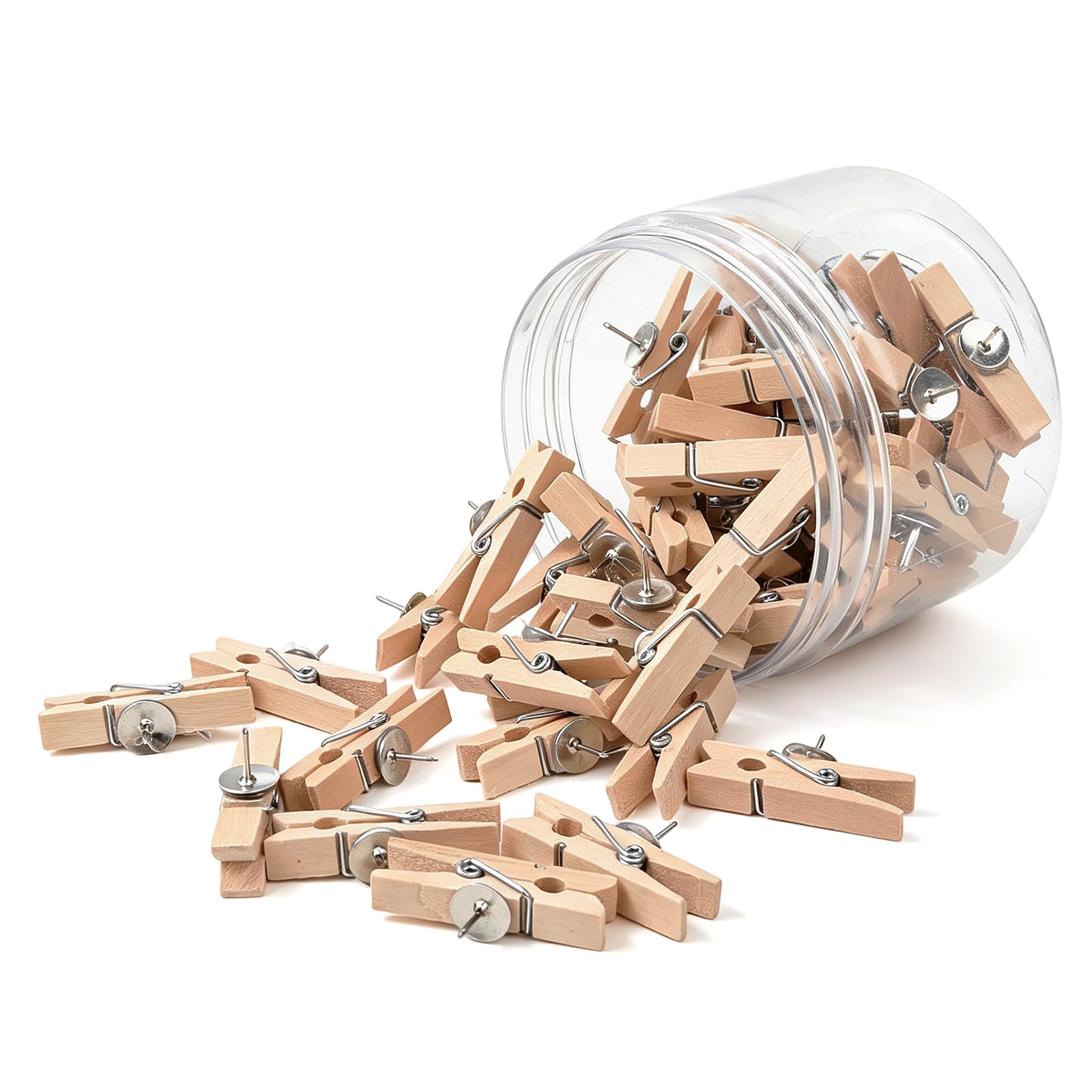 DOETYD 50 Pcs Wooden Drawing Pins For Notice Board, Push Clips With Mini Wooden Pegs For Wall Cork Boards, Photos, Paper Notes, Crafts, Projects, Notice Board Pins For Home Office Decor (Wood)